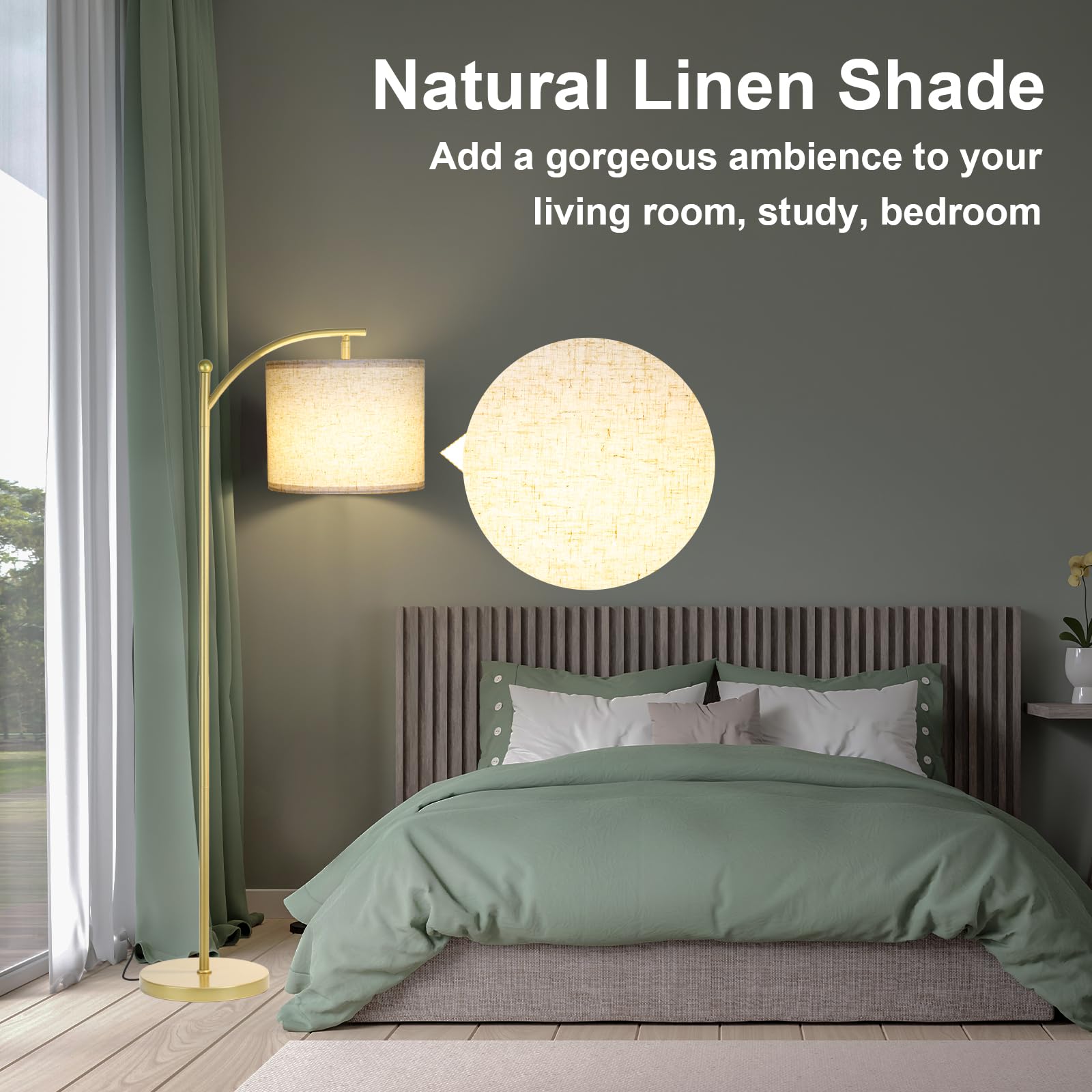 Floor Lamp For Living Room, Dimmable Standing Lamp Tall With Linen Shade Modern Floor Lamps Foot-Step Switch Reading Lamp For Li