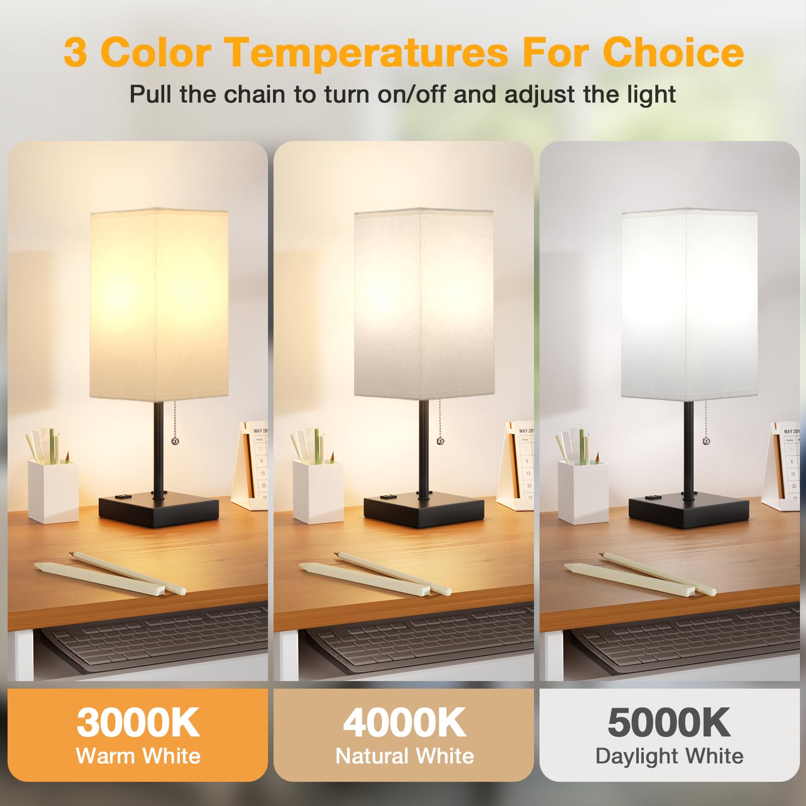 aooshine White Table Lamp - 3 Color Temperatures, USB & AC Ports, 17.4in, Plastic, Model 10-15-15