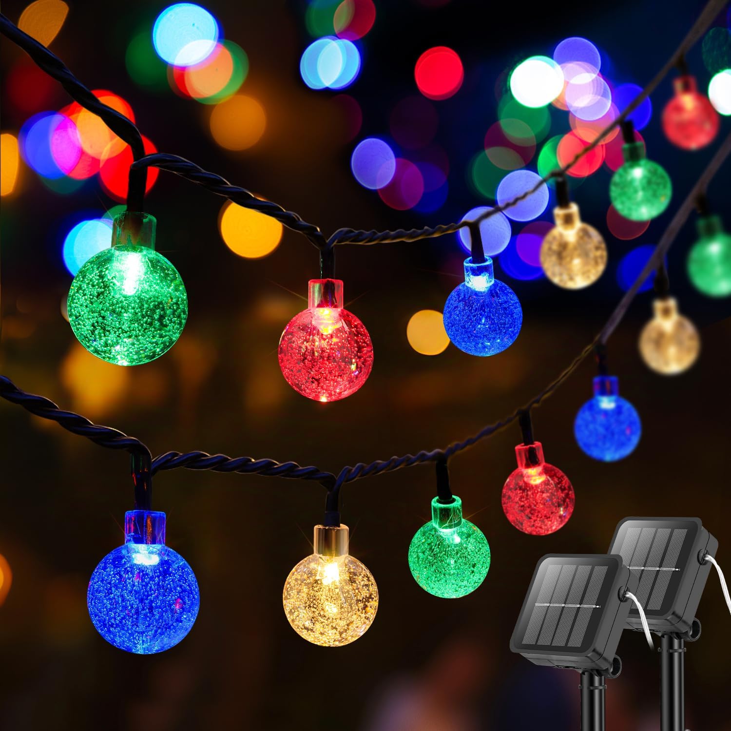 Metaku Solar String Lights 72FT 120 LED Crystal Globe 8 Modes Multicolor