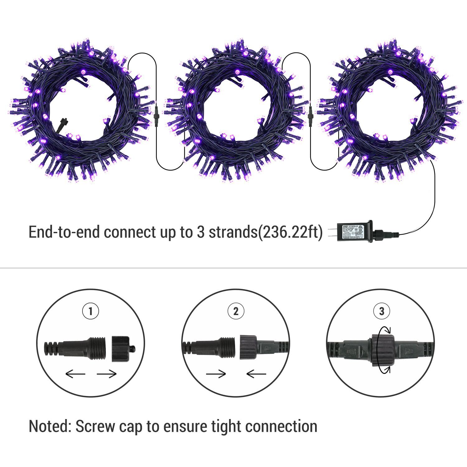 Brizled Purple Halloween String Lights, 240 LED, 78.74ft, Waterproof, 8 Modes, Model GP-SW290DC0209-IP44