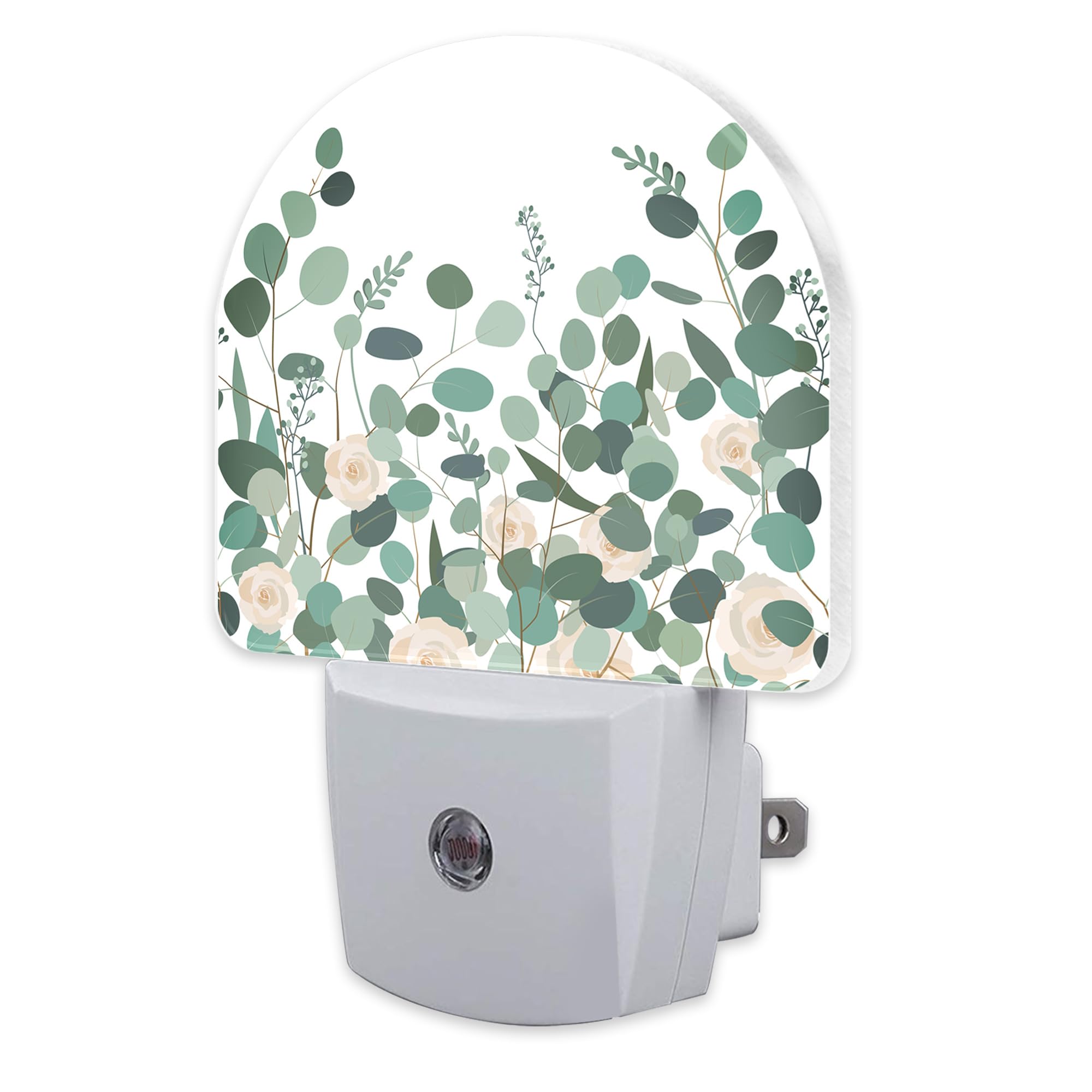 Green Eucalyptus and Rose Flowers Night Light for Kids,Watercolor Botanical Floral Leaves Night Light Plug in with Dusk to Dawn 