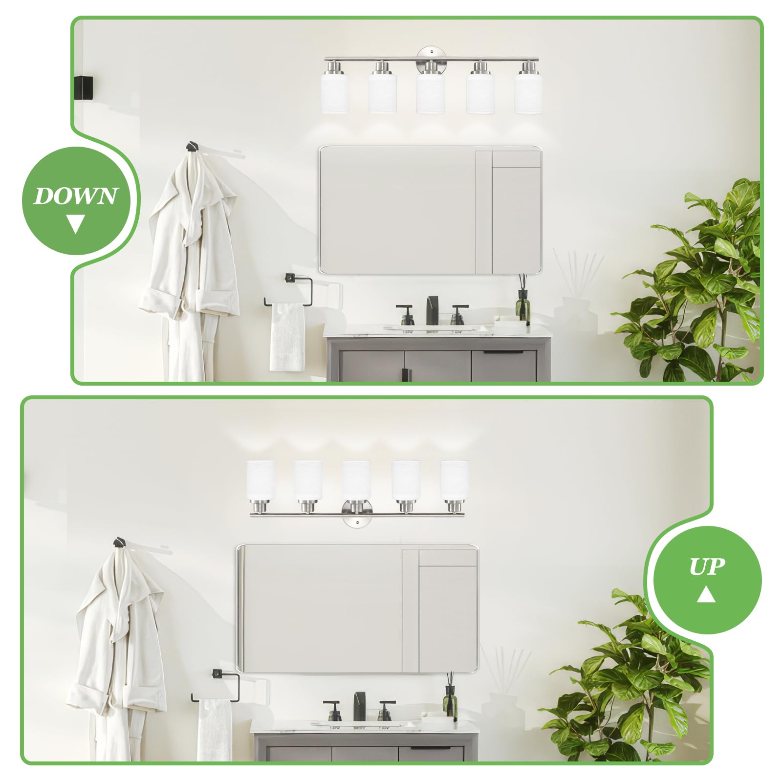 Guliaofo Bathroom Light Fixtures, 5-Light Brushed Nickel Vanity Lights, Bathroom Vanity Light, Vanity Light For Bathroom, Vanity