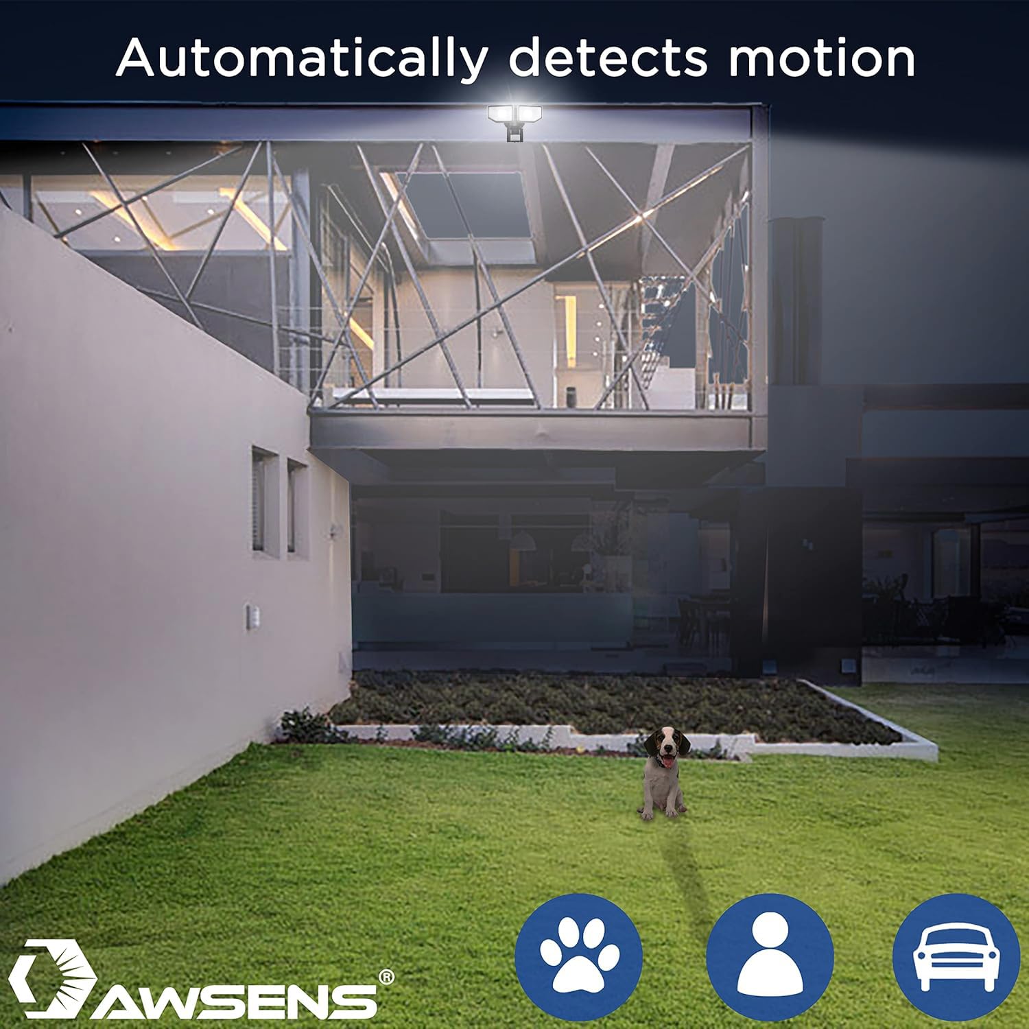 Awsens 40W Led Motion Sensor Security Light, 4000 Lm, 180° Angle, Etl Water Resistant, Black