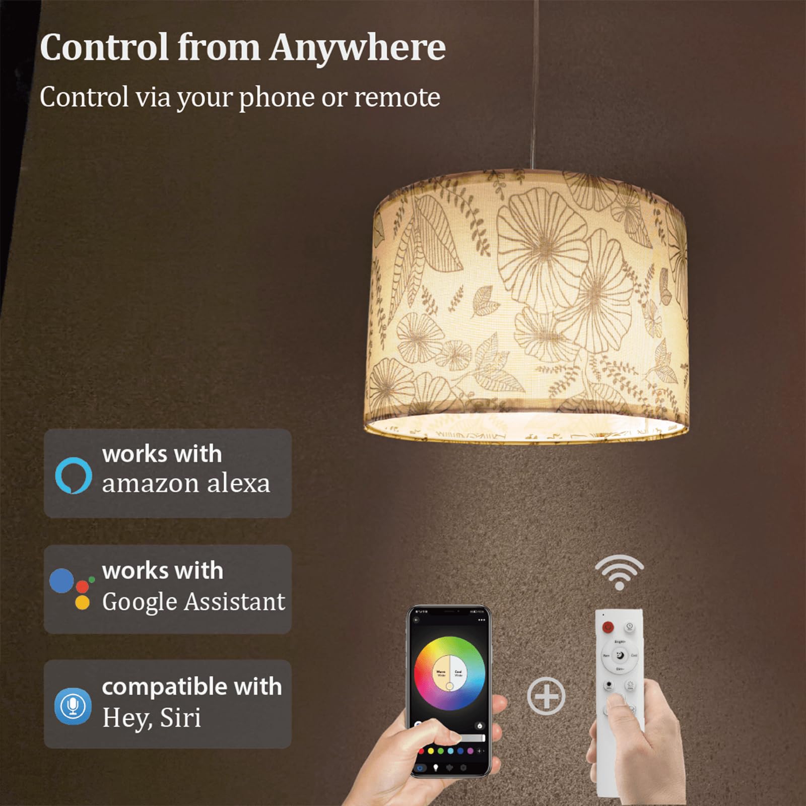 Hanging Lamp Plug In Pendant Light 2 Pack With Remote Control, 15Ft Hanging Lights With Plug In Cord Flower Lamp Shade Hanging L