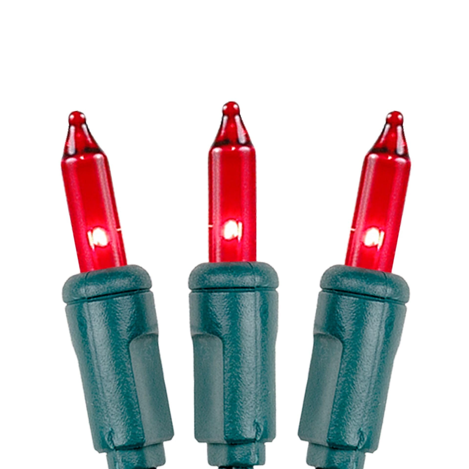 Novelty Lights Red Mini Light String, 8.5ft, 20 Bulbs, Incandescent, Green Wire, 4in Bulb Spacing, Model CG20/NS-G-RE