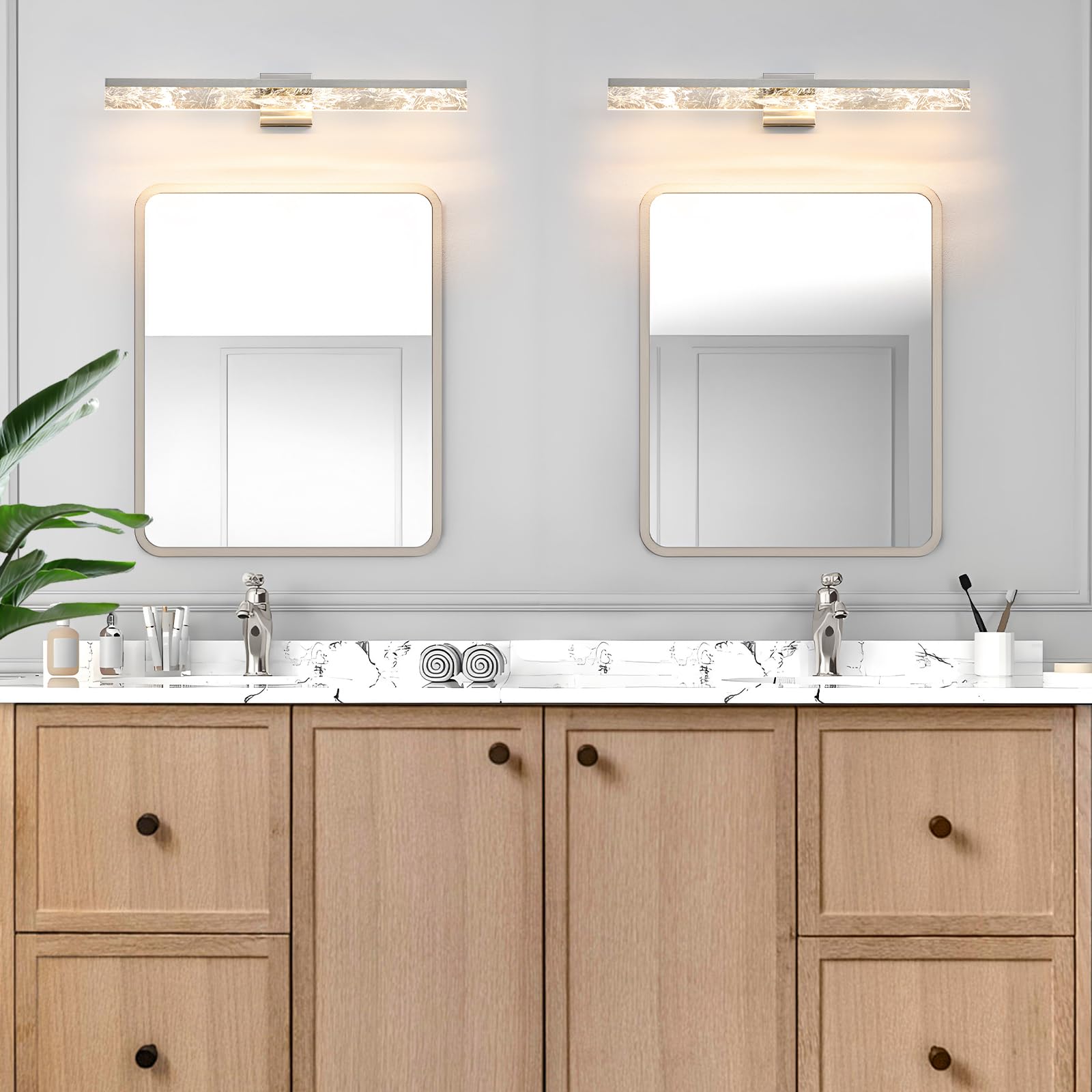 AIJIASI 32 Inch Brushed Nickel Bathroom Vanity Light Fixture, 24W Dimmable LED, Modern Acrylic Over Mirror Lighting, Model 8205WL-32SN-US