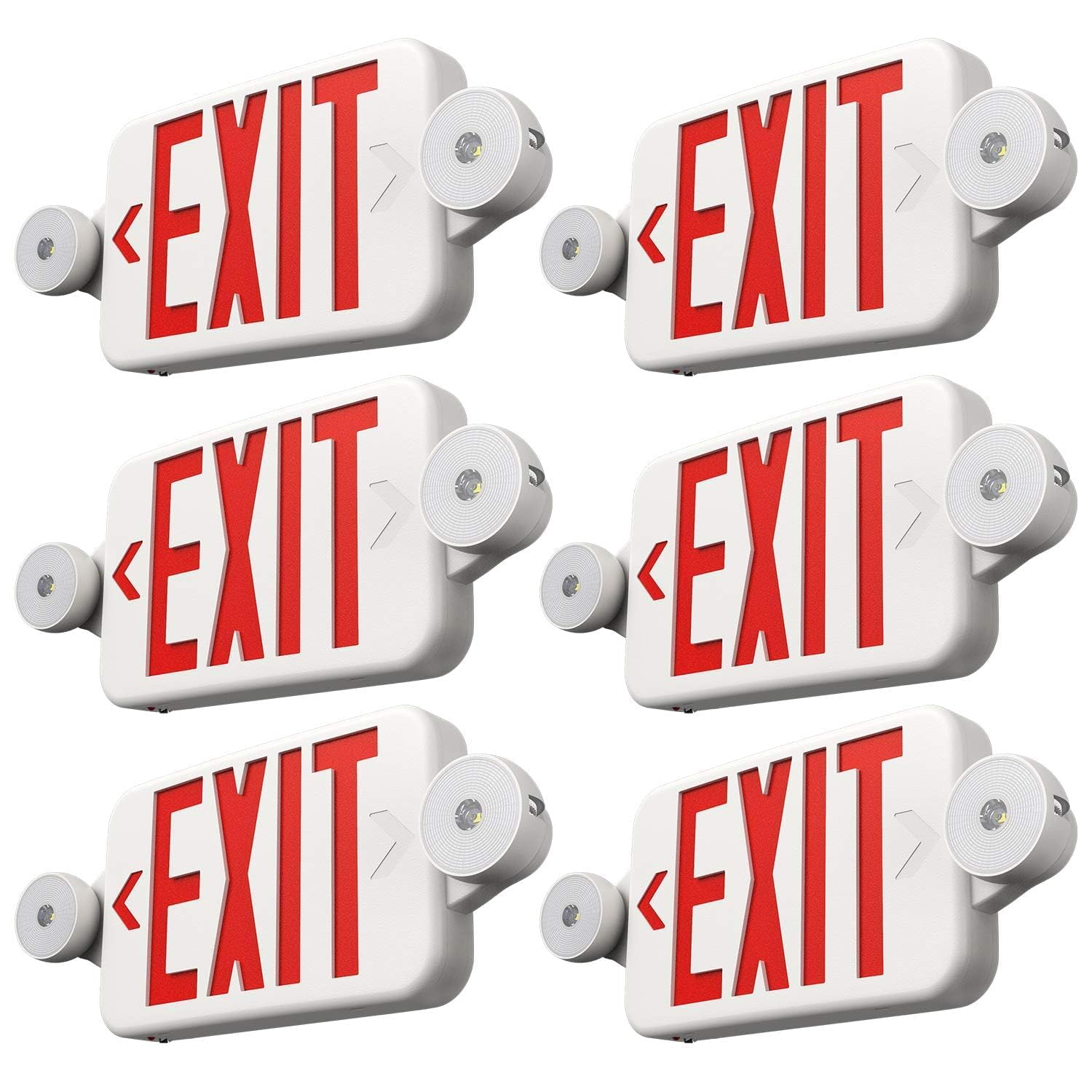 FREELICHT 6 Pack Red Exit Signs with Emergency Lights, Two LED Adjustable Head Emergency Exit Light with Battery Backup,Hard Wir