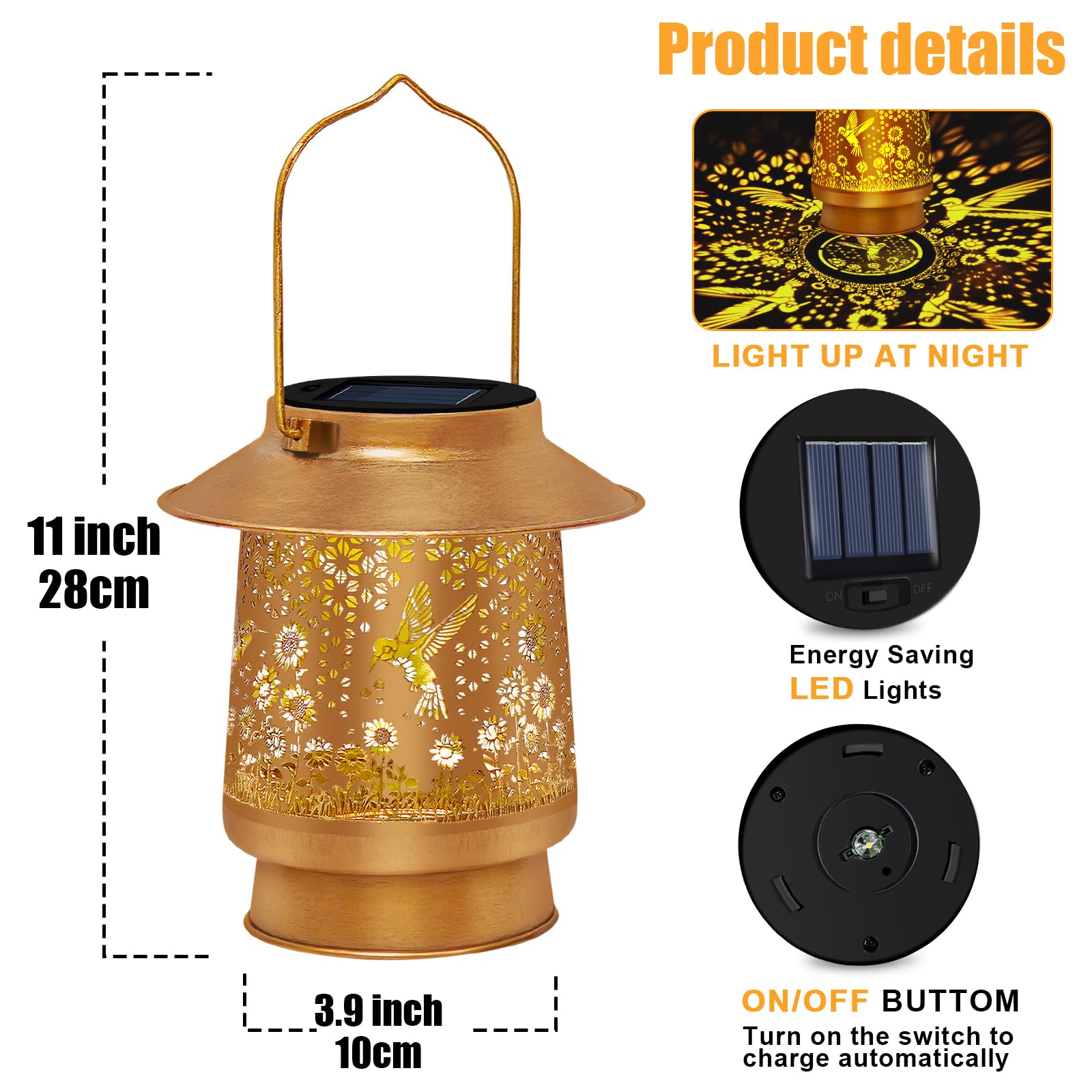 Tedof Solar Lanterns Outdoor Waterproof -Metal Hummingbird Garden Decor Unique Gifts For Women,Mom,Grandma,Hanging Solar Lantern