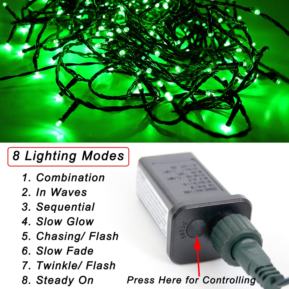 Pooqla Green String Lights Halloween Decoration, 200 Led 66 Ft Indoor Outdoor Led Green Lights, 8 Modes Twinkle Fairy Lights For
