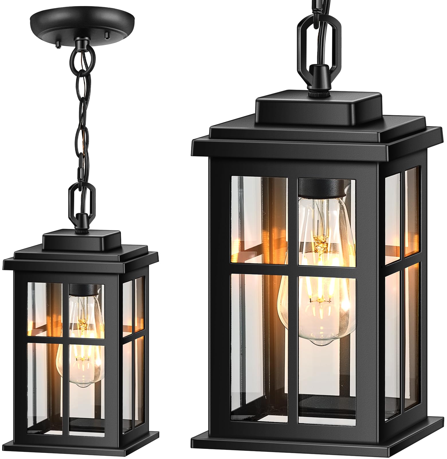 OPAXIS Black Outdoor Pendant Lights for Porch, Modern Hanging Porch Light, Waterproof Outdoor Pendant Lights with Tempered Glass