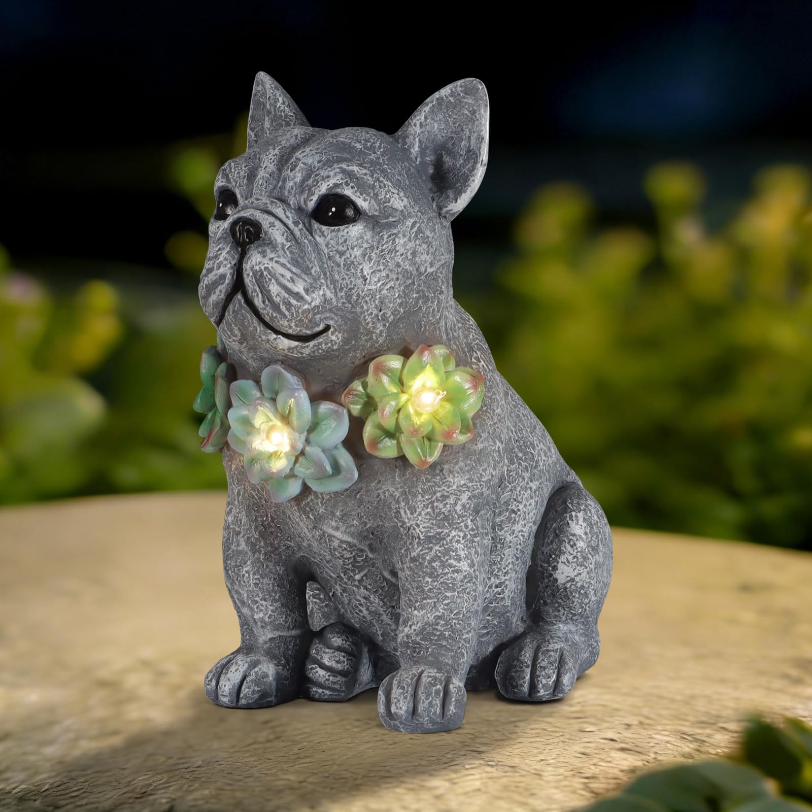 Solar Garden Statues Dog with Succulent and LED Lights Birthday Gifts for Women Mom Grandma Solar Outdoor Dog Decor for Outside,