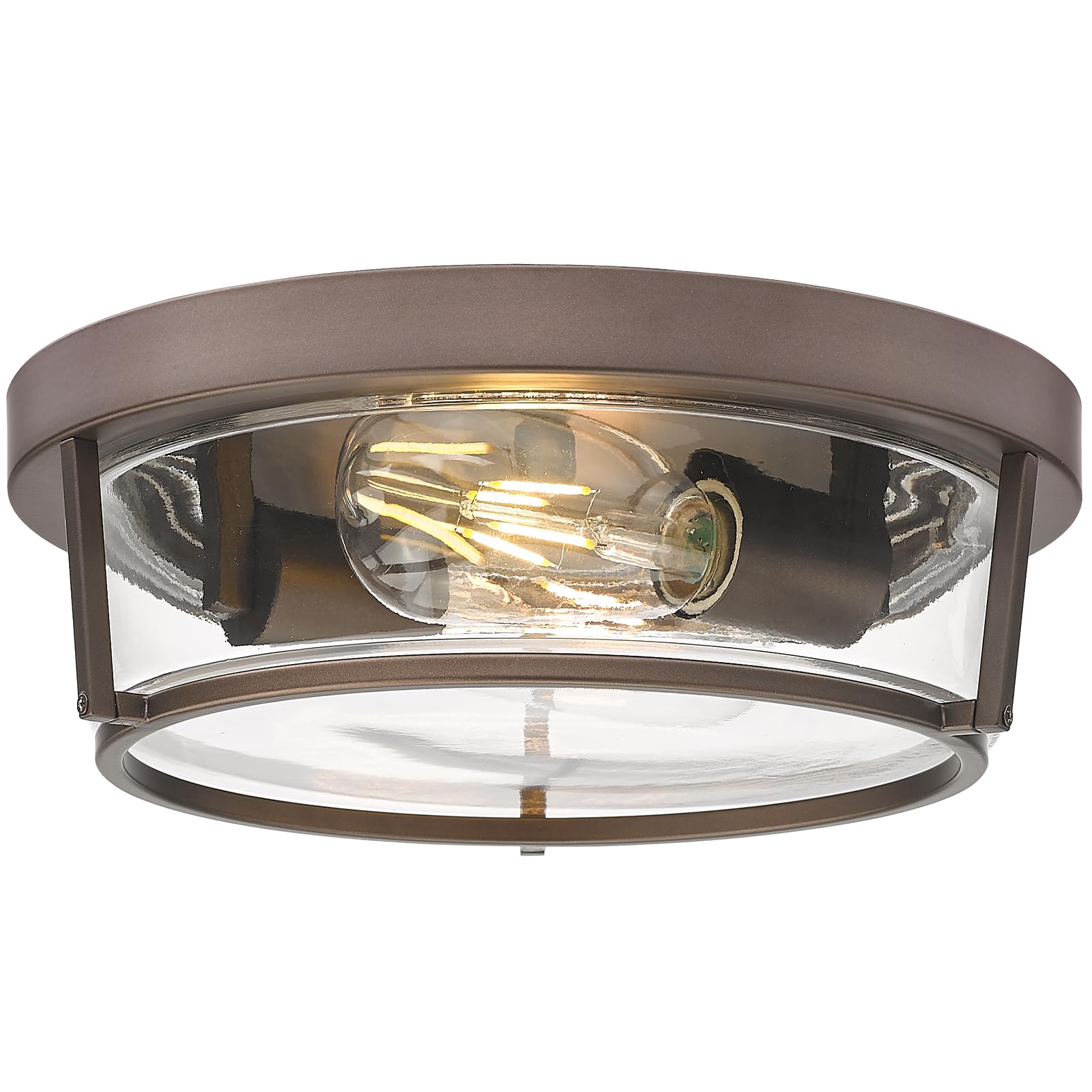 Luminzone Flush Mount Ceiling Light With Clear Glass Shade, 2-Light Indoor Outdoor Farmhouse Lighting Flush Mount Lights For Kitchen Bedroom Porch Living Dining Room