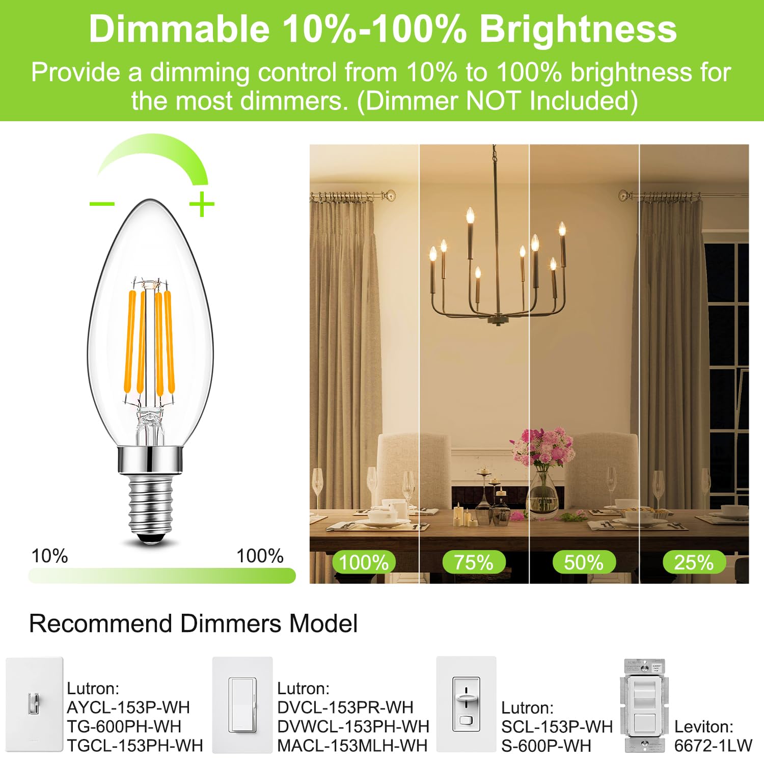 Brimax B11 E12 Led Candelabra Bulbs 60W Equivalent, 6W Dimmable Candle Light Bulbs, 2700K Warm White, Filament Clear Glass Led B