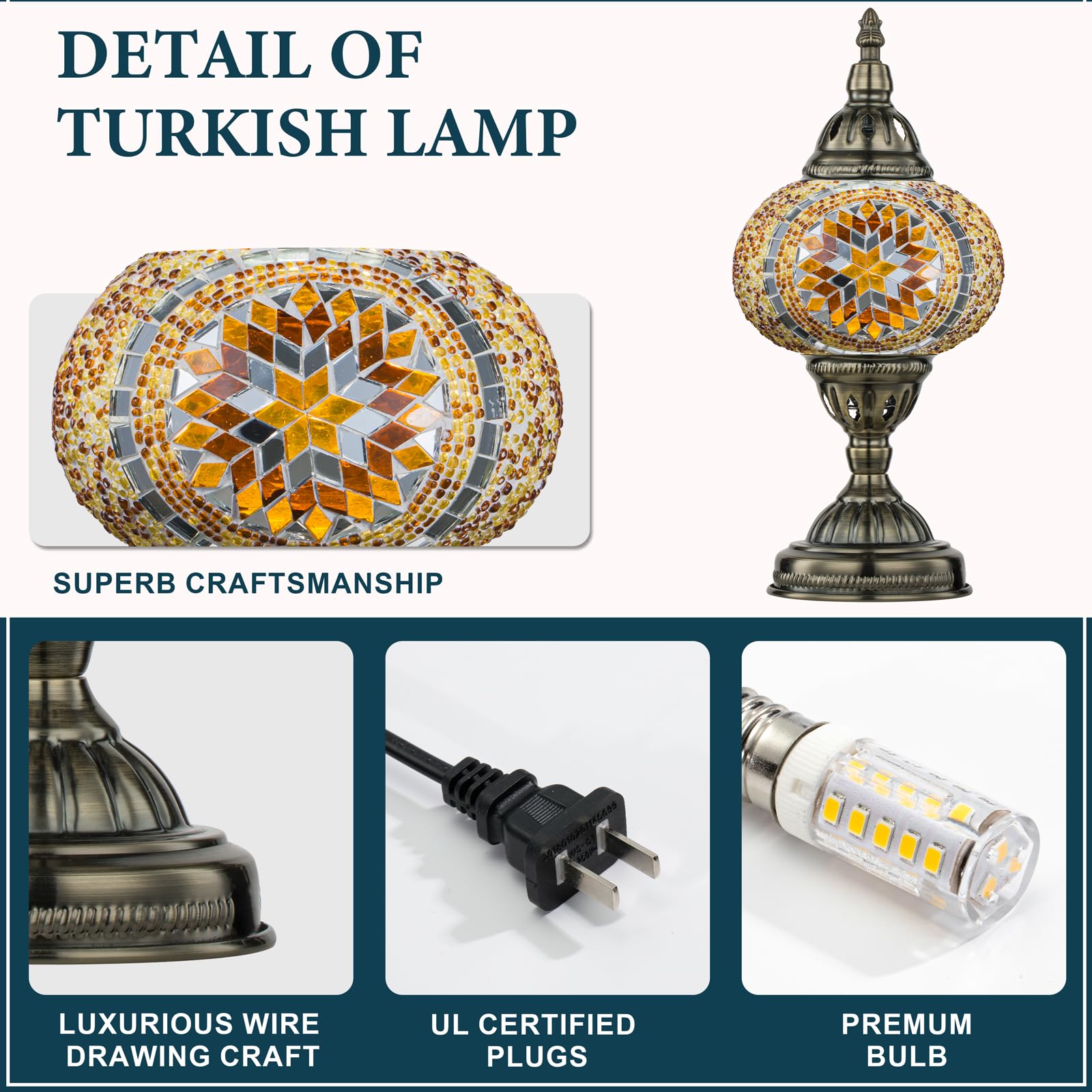 Marrakech Moroccan Mosaic Lamp - Handmade Turkish Table Lamp with Glass Shard, 32 inches, Yellow, Model YMA401-15-LB05-TowerB-Yellow