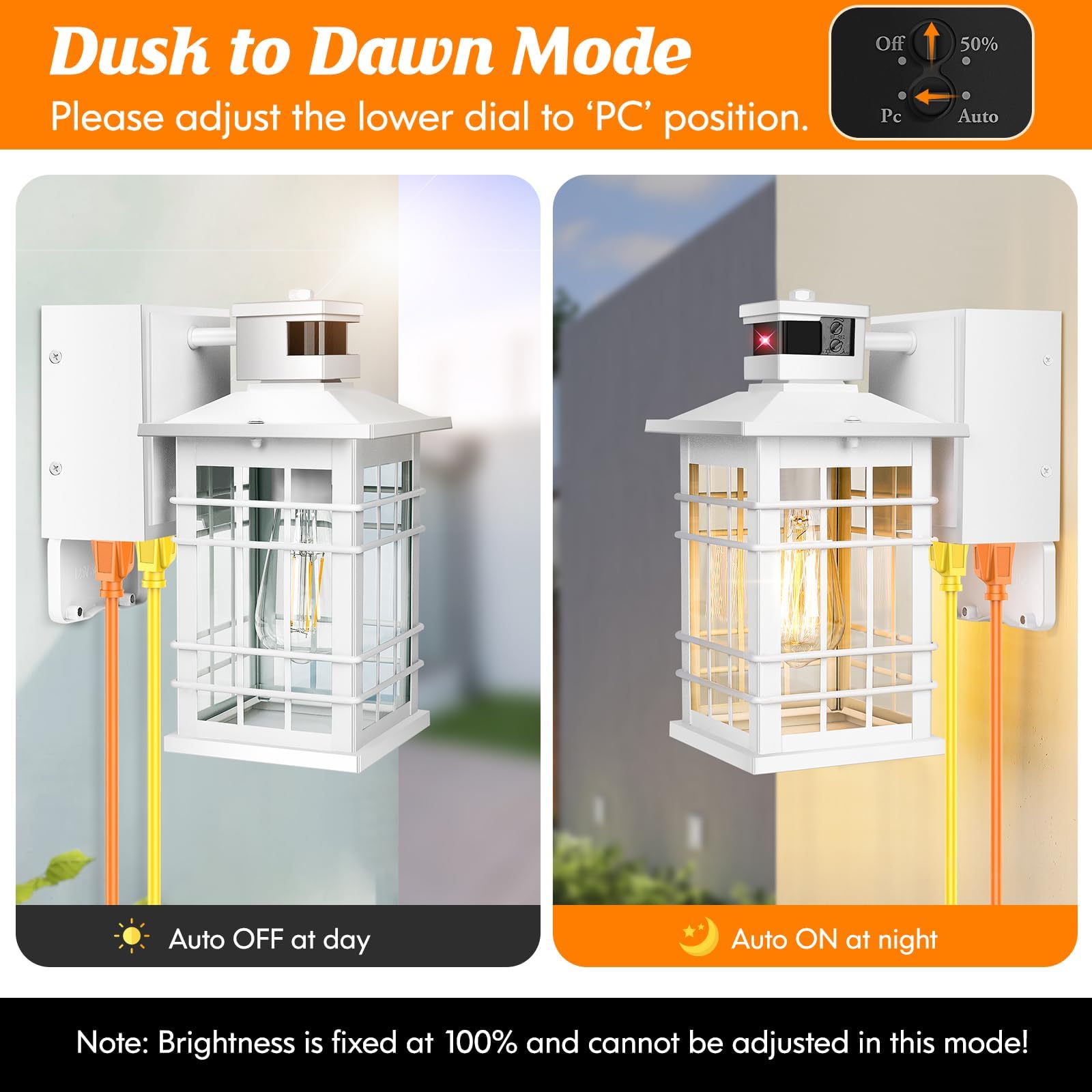Porch Light With Gfci Outlets  White Motion Sensor Dusk To Dawn Outdoor Wall Light Fixture  2-Pack Waterproof Outside Wall Lantern Sconce 3 Lighting Modes  Exterior Wall Light For Front Door House