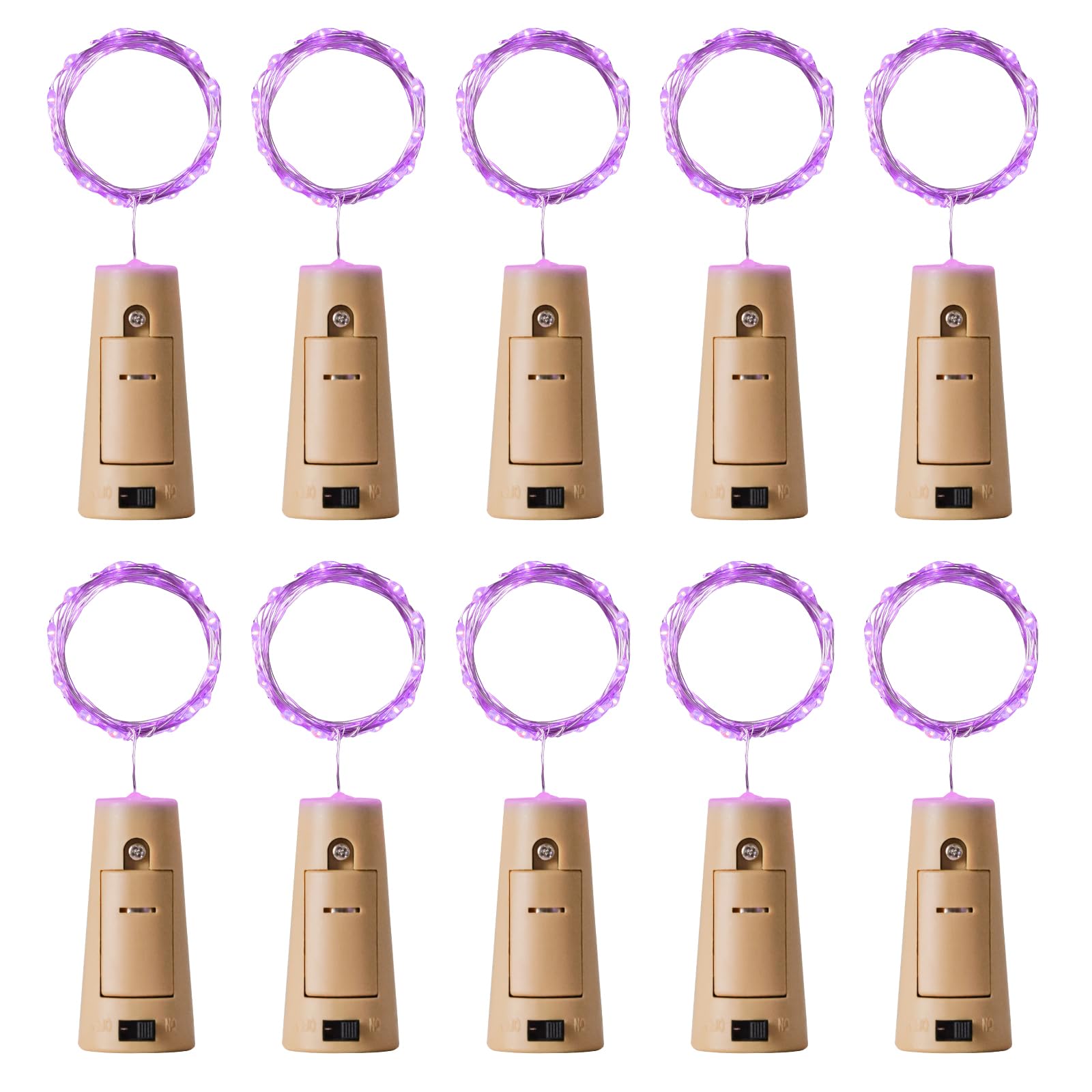 Aluan Wine Bottle Lights 10 Pack, 20 LED Copper Fairy Lights, Waterproof, Purple, Model BL00