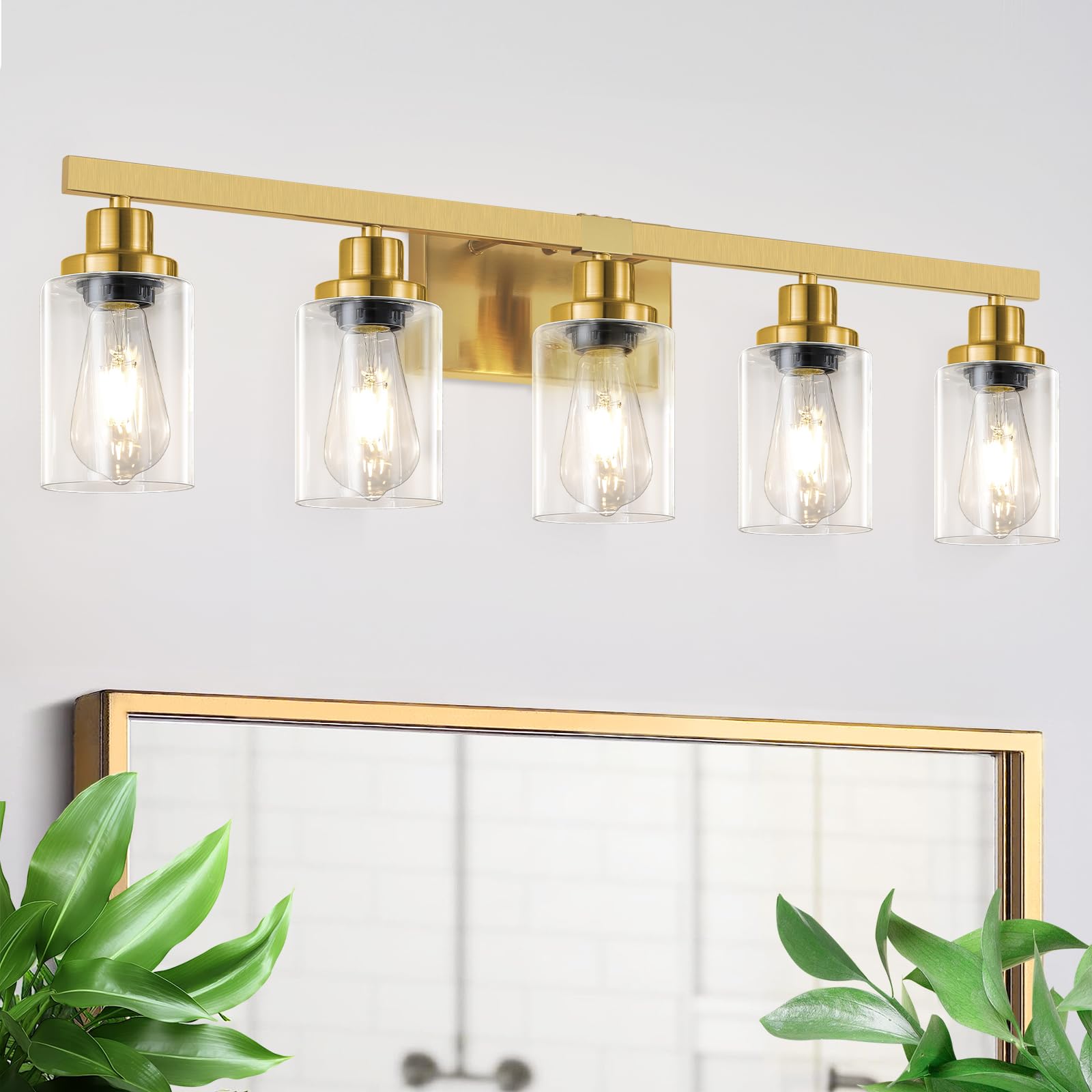 DIKAIDA 5-Light Bathroom Vanity Light, Modern Brushed Gold Metal Fixture, 31in, JS-5 Model