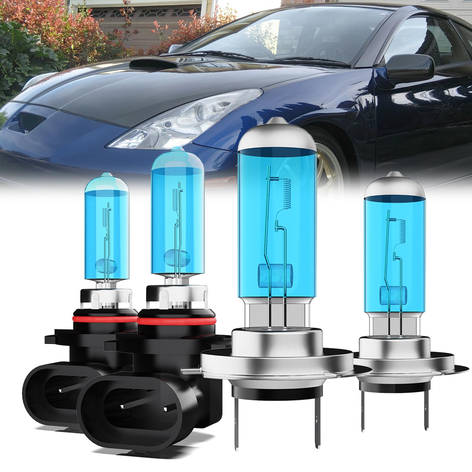 LECCIBUB Headlight Bulbs Compatible With Toyota Celica 2000-2005, 9005 High Beam + H7 Low Beam Halogen Light Bulb Combo, Super B