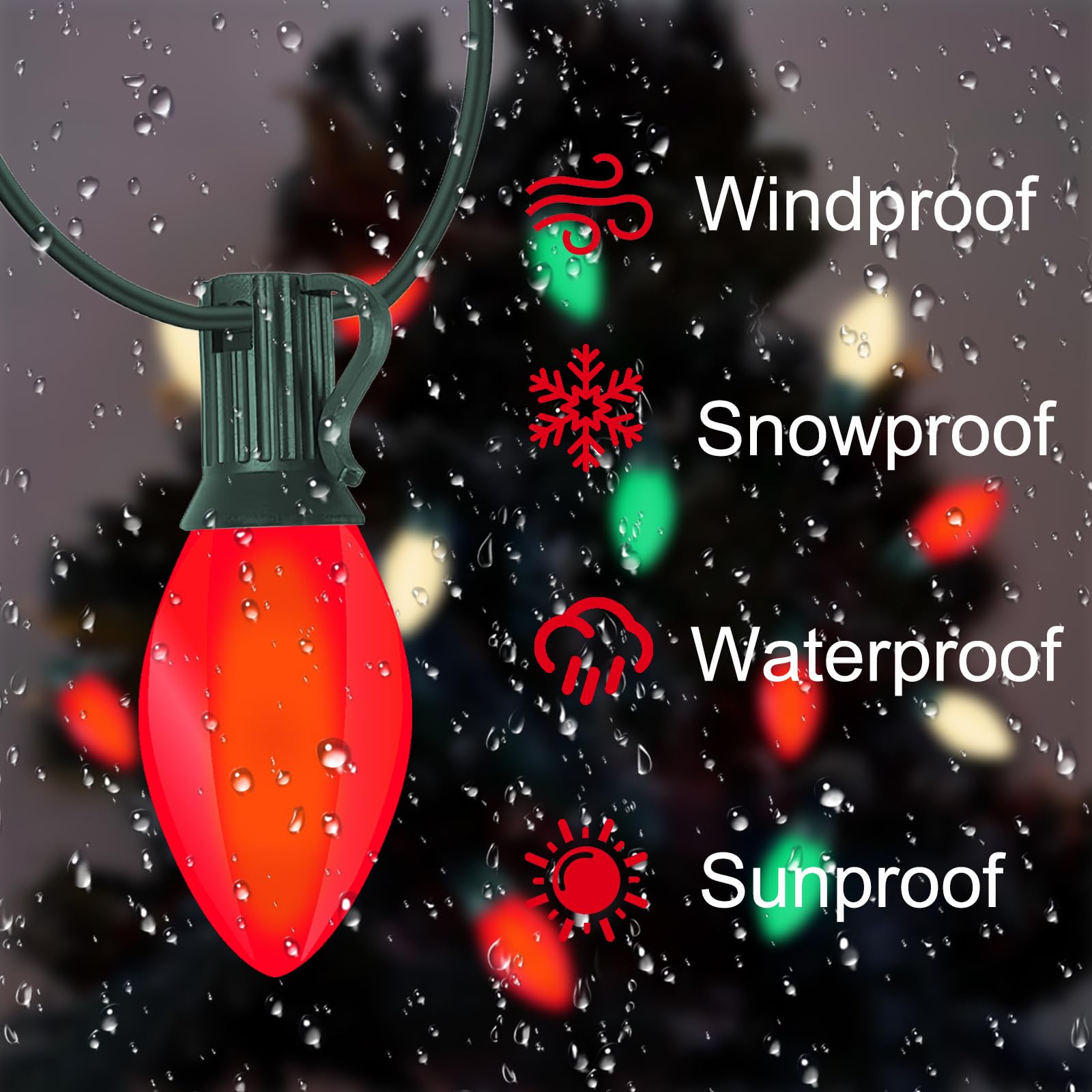 C7 Led Red White And Green Christmas Lights, 25Ft Outdoor Christmas String Lights With 27 Led Multicolor Plastic Bulbs, Vintage