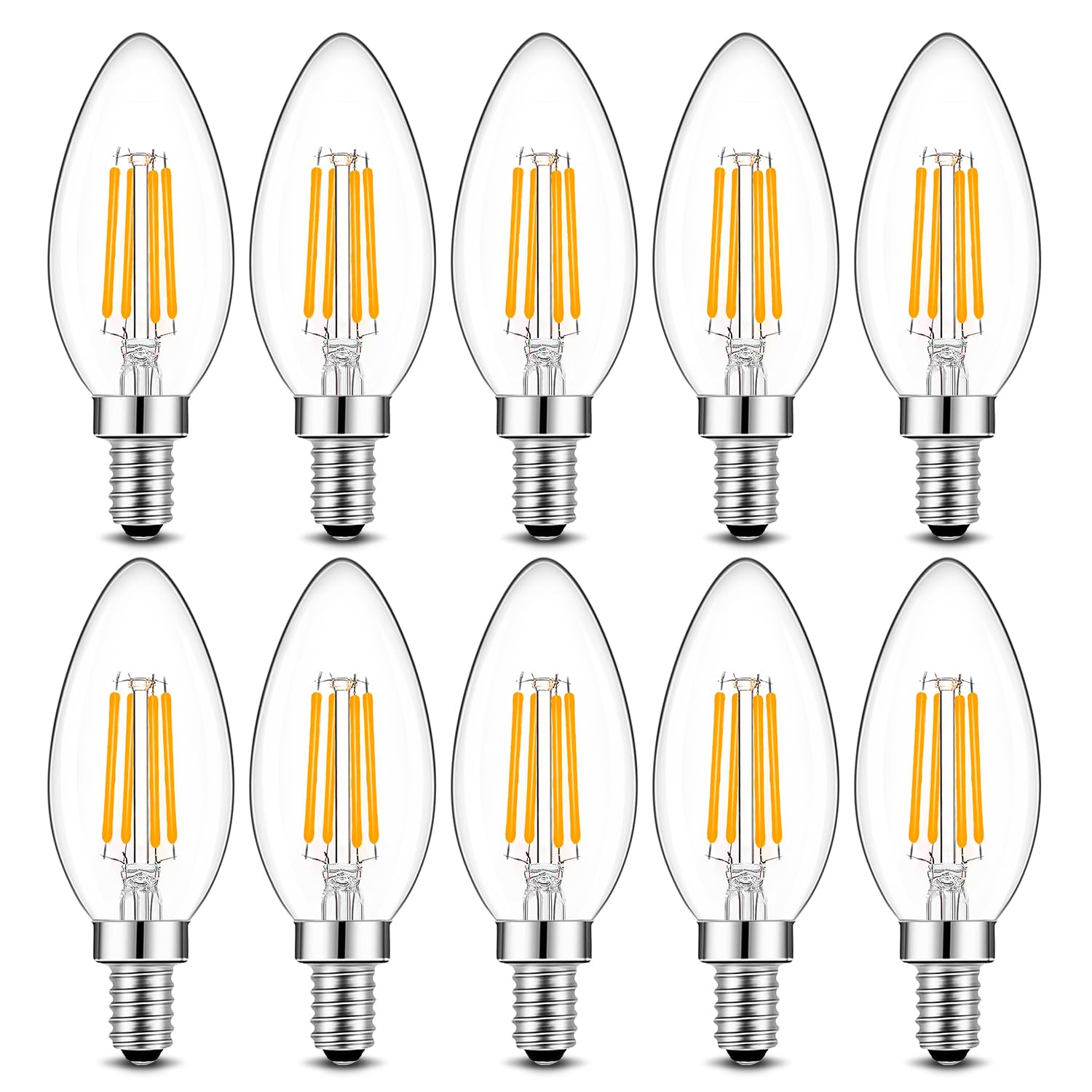 Brimax E12 Led Candelabra Bulbs 40W Equivalent,5000K Daylight White, 4W B11 Dimmable Candle Light Bulbs,Led Filament Clear Glass