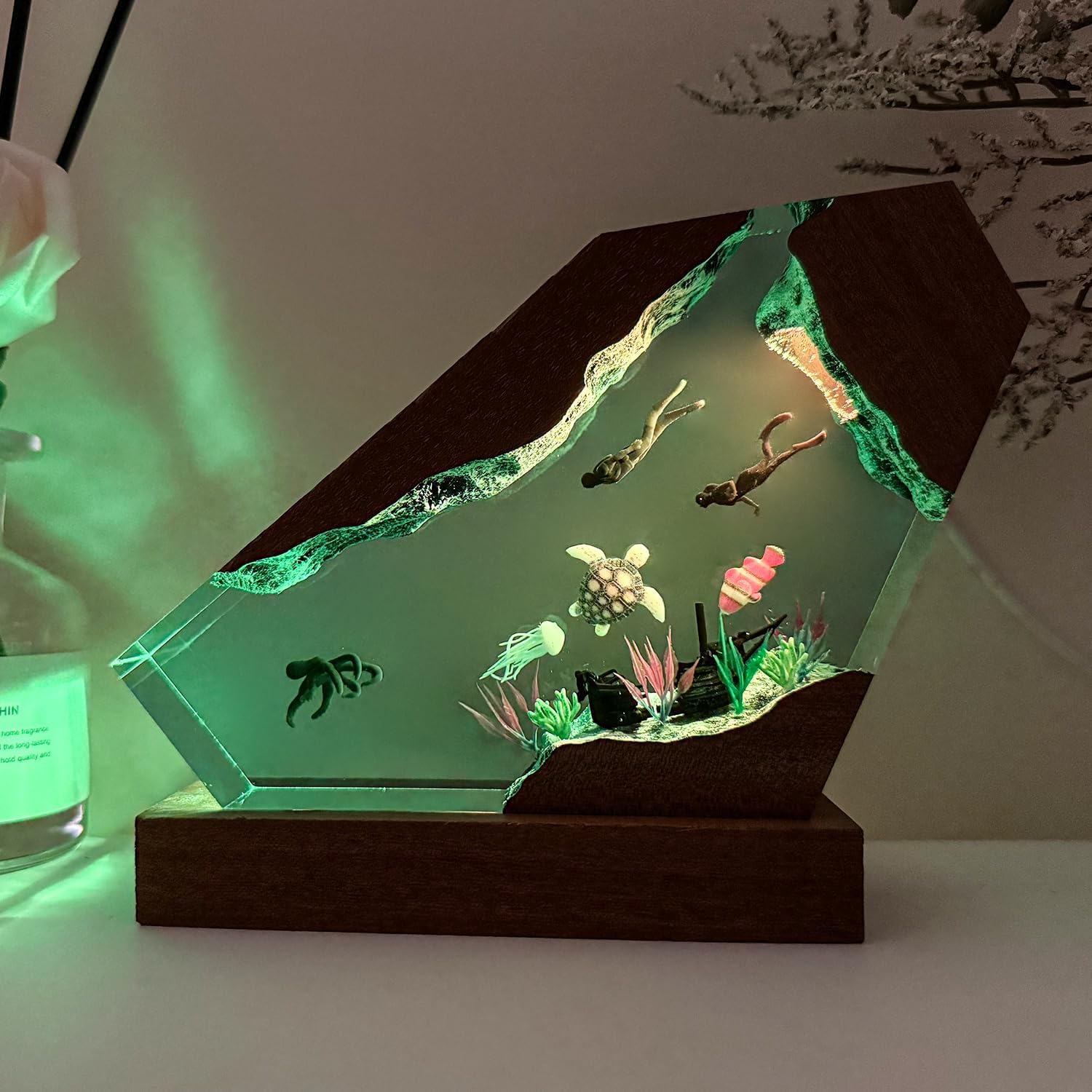 Nice Hera Octopus Ocean Resin Lamp  Handmade Wooden Table Resin Night Light  Usb Port Art Ornaments For Home Office Decor  Scuba Diver Gifts For Birthday Holiday  ValentineS Day Gifts For Husband