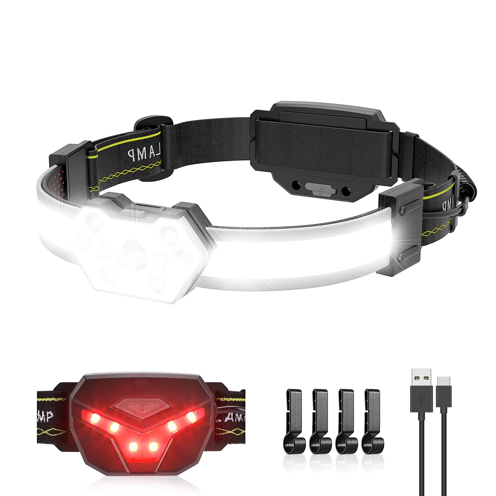 Led Headlamp Rechargeable, 1200 Lumen Super Bright Headlamp Flashlight, 270 Wide Beam Led Headlamps With Red Taillight, 8 Mode L