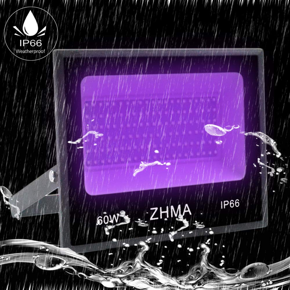 Zhma 60W Led Black Light Flood Light With Plug,Black Light For Indoor And Outdoor Blacklight Party,Body Paints Fluorescent Effect,Glow In The Dark,Aquariums And Other Entertainment Venue