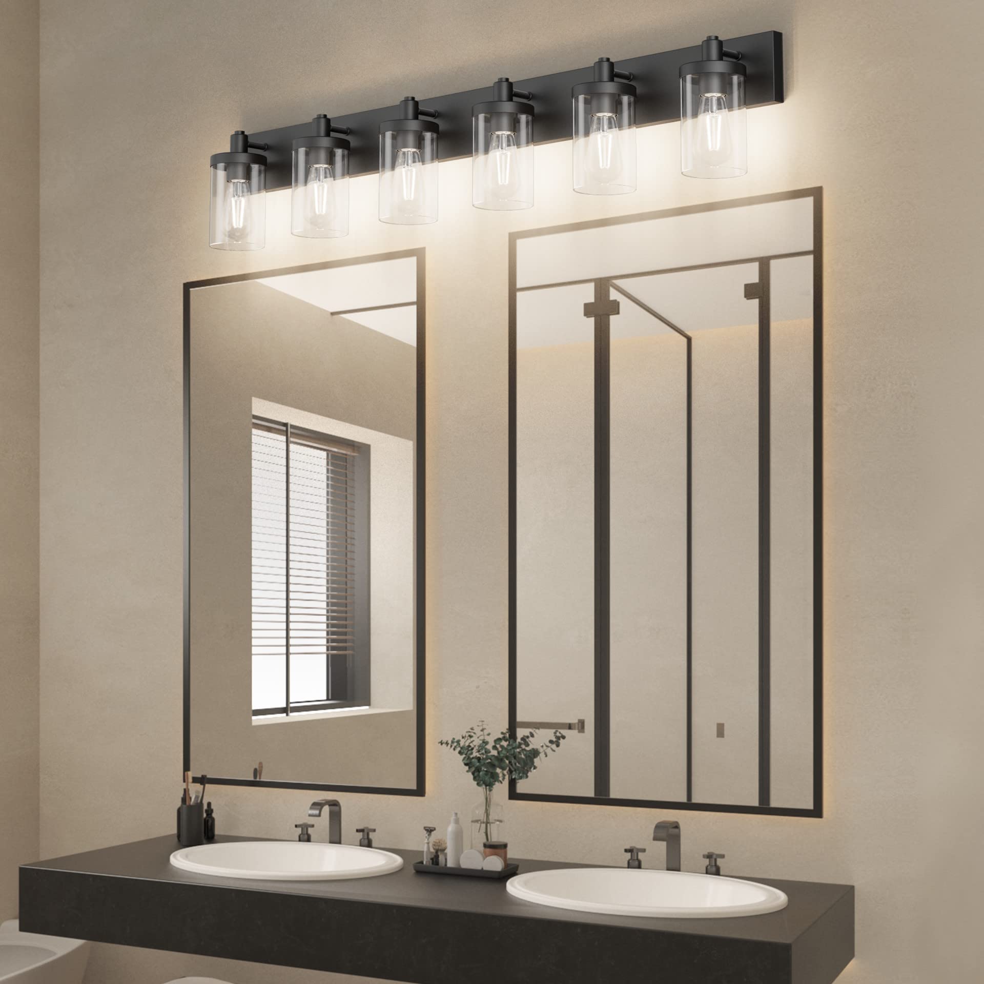 Aipsun 48in Vanity Light 6-Light Black Bathroom Lighting Fixtures Aluminum GW-1136