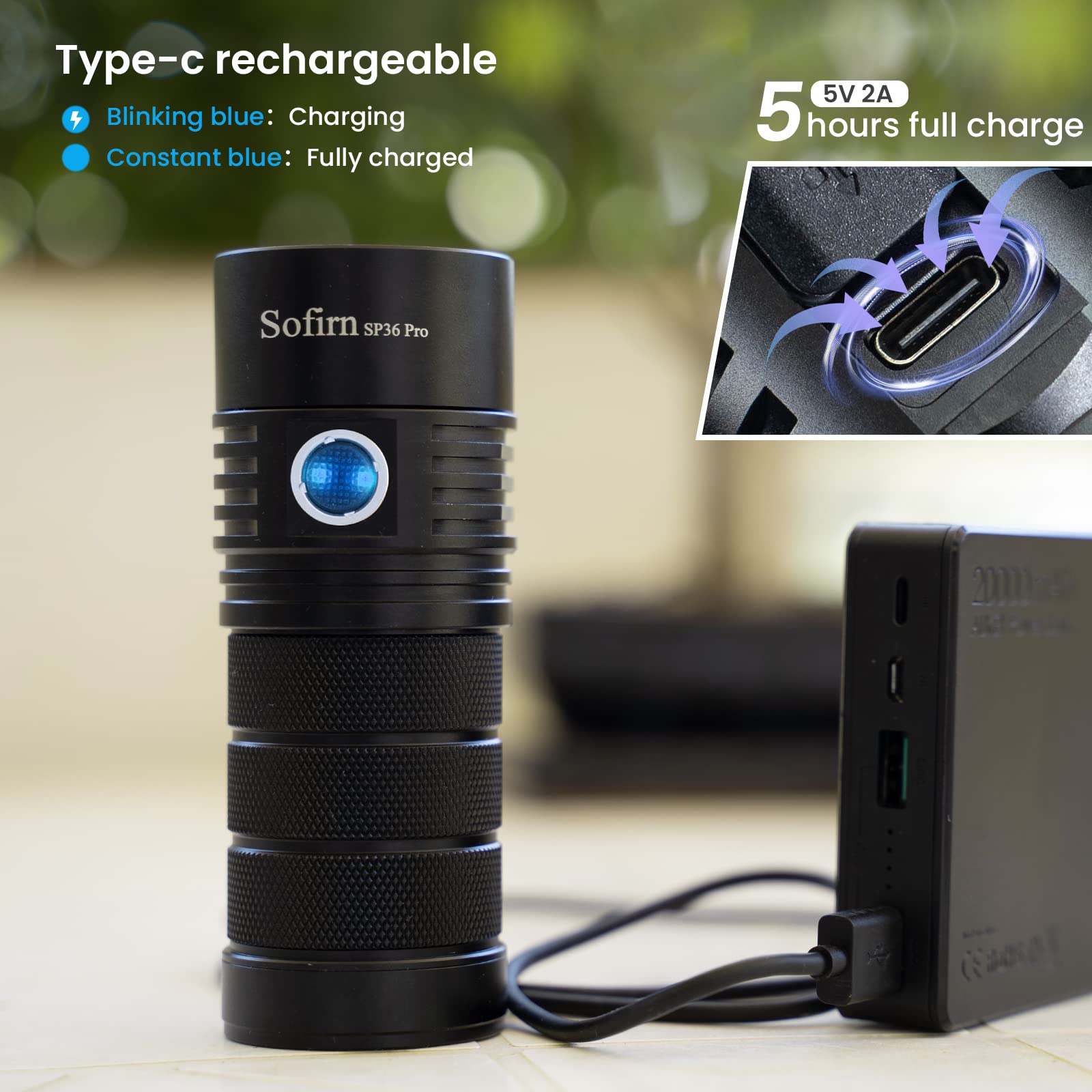 Sofirn SP36 Pro Rechargeable LED Flashlight 8000 Lumens, 4X SST40, IPX8 Waterproof, Aluminum, Black, SP36 Pro-Kit