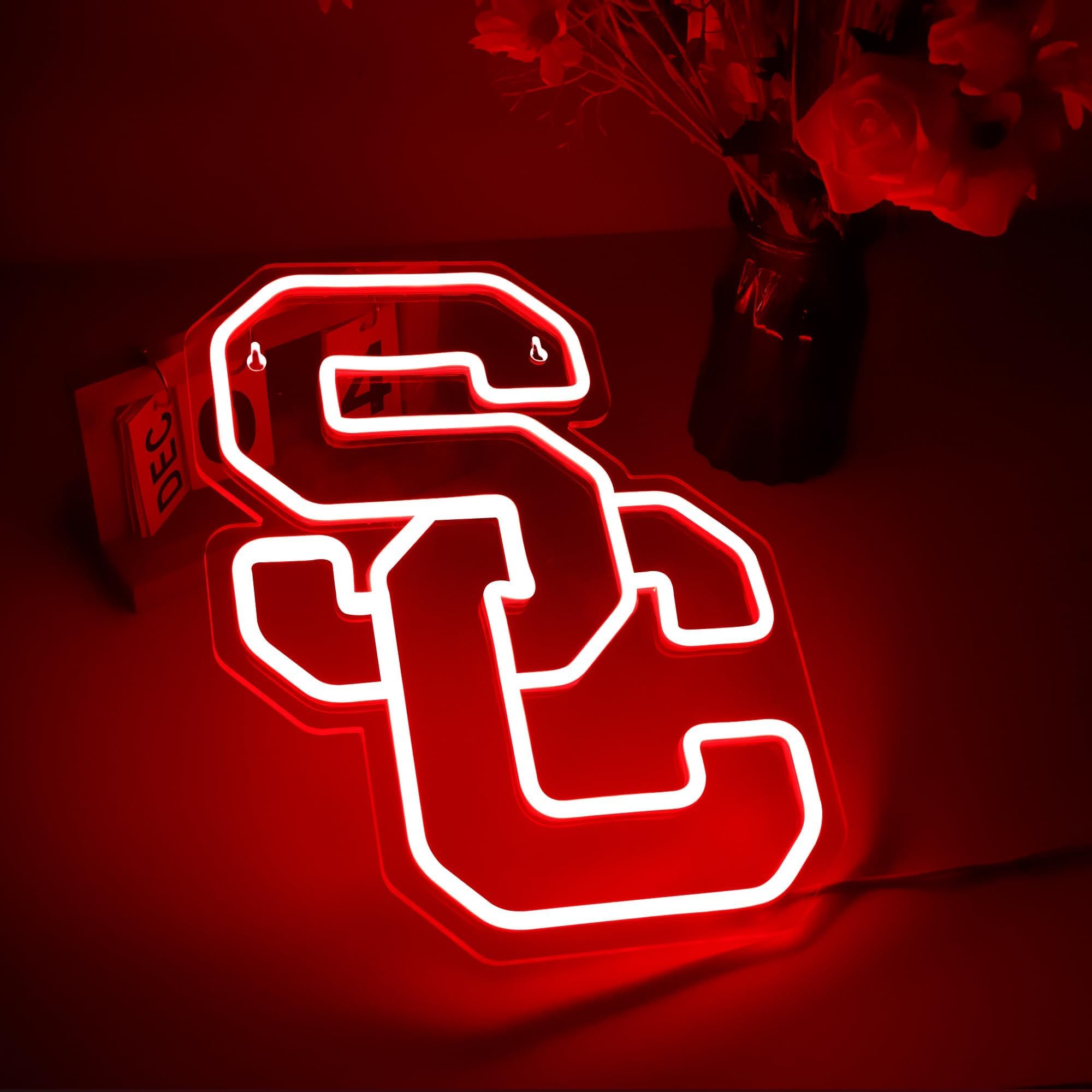 FTMGGDG University Neon Sign, Football Team Logo LED, 13.77x10.23in, Acrylic, Southern California-Red, Model FMXD100