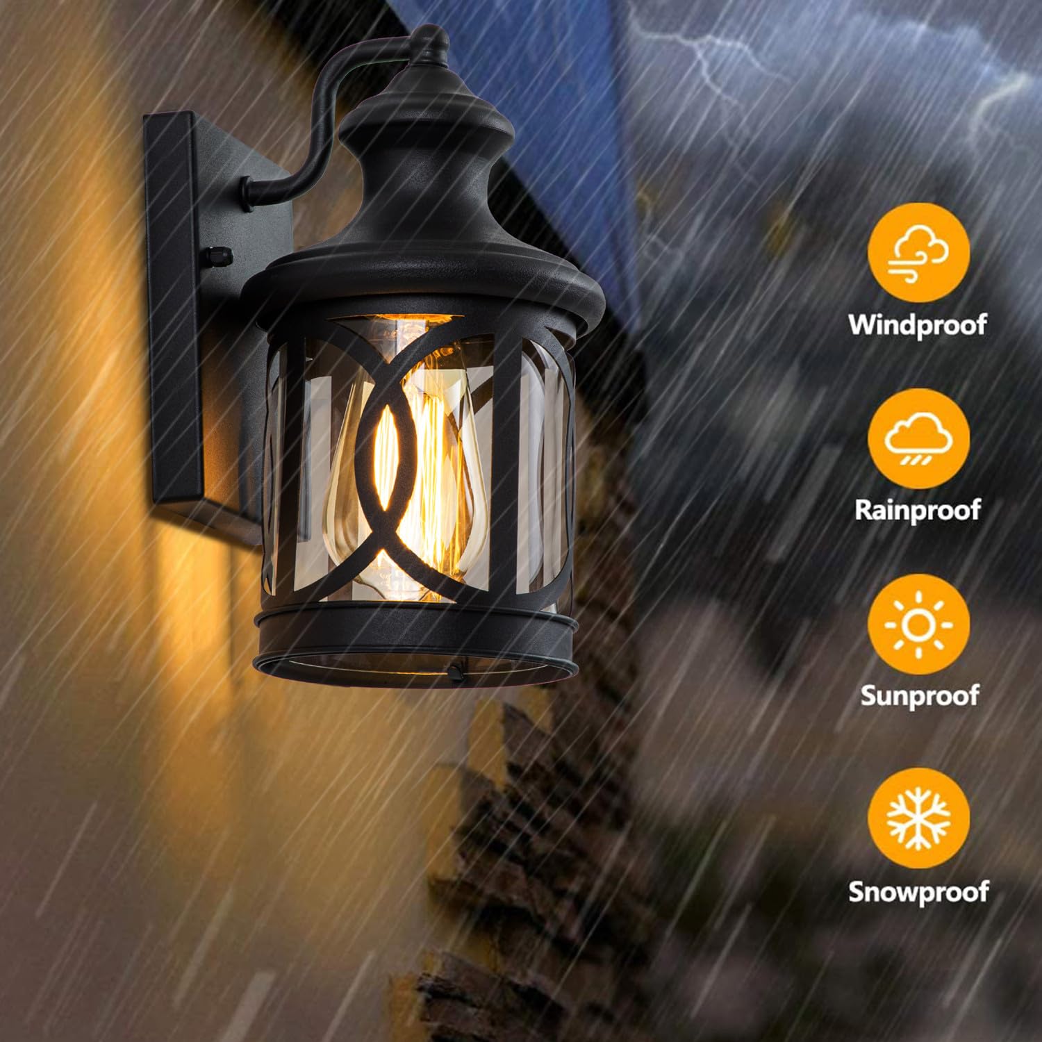 Laplusbelle Outdoor Wall Lights 2-Pack, Waterproof Metal Sconces, 9.75in H, Matte Black with Clear Glass Shade, Model CA2309-2W