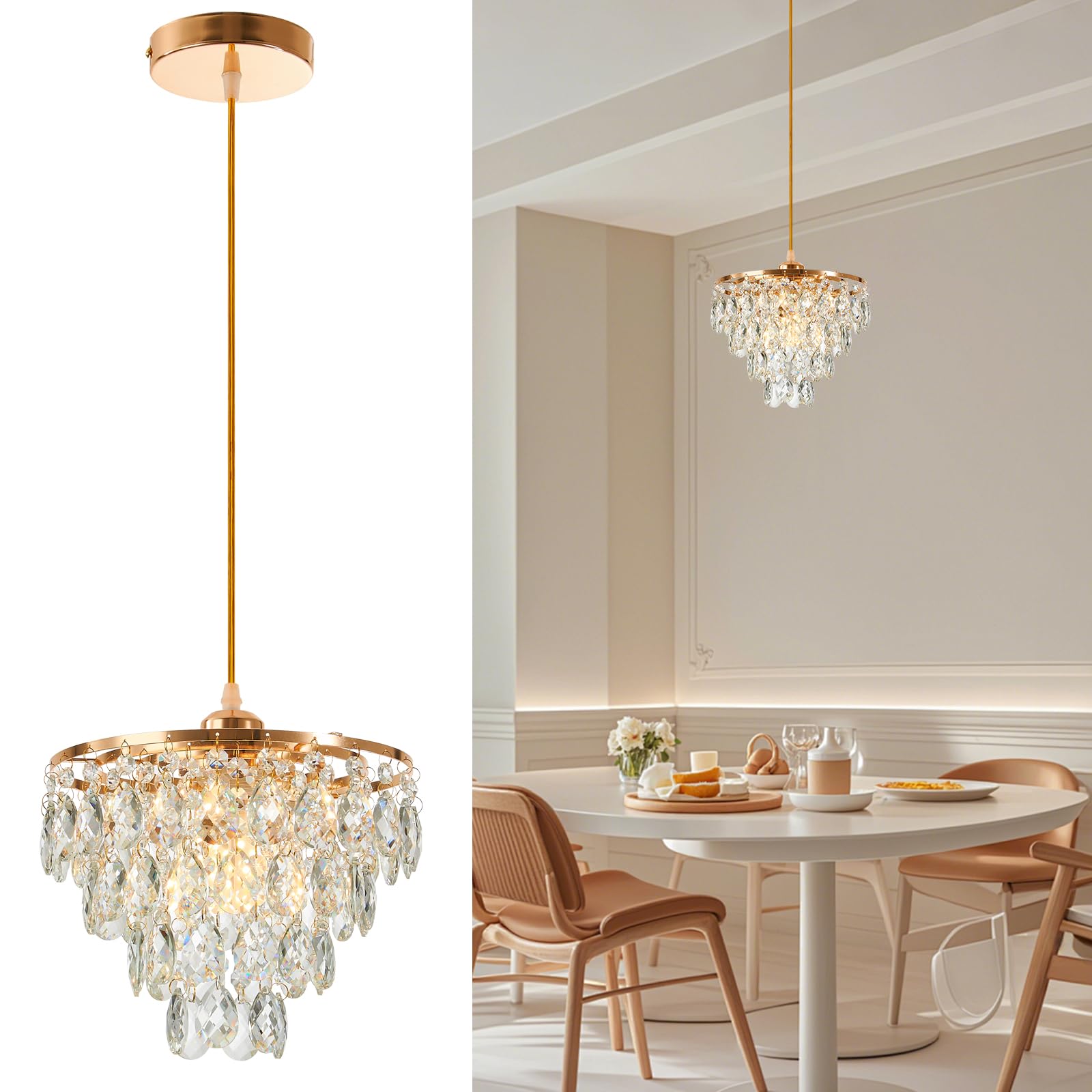 YONGYIPE Mini Crystal Chandelier Modern Crysal Flush Mount Ceiling Light for Bedroom Closet Hallway with E26 Base Small Pendant 