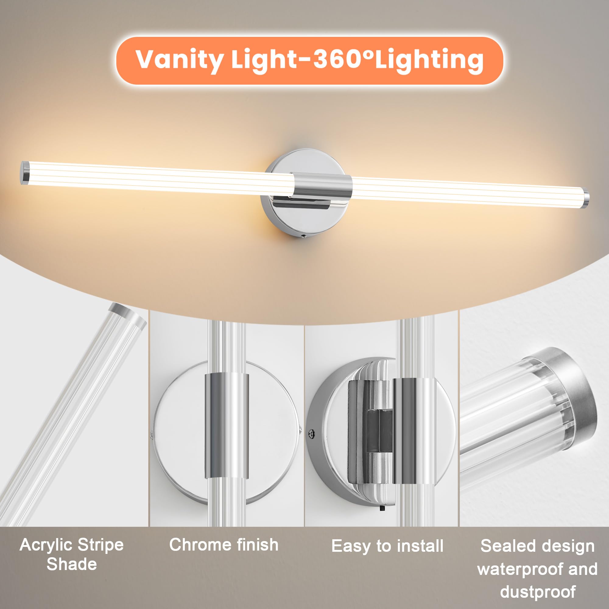 Gednbo Bathroom Wall Sconces Set Of 2 Hardwired Dimmable 5Cct Led Bathroom Light Fixtures Over Mirror 360 Full Lighting 31 Long Vanity Light Bar Modern Chrome Wall Sconce For Bedroom Living Room