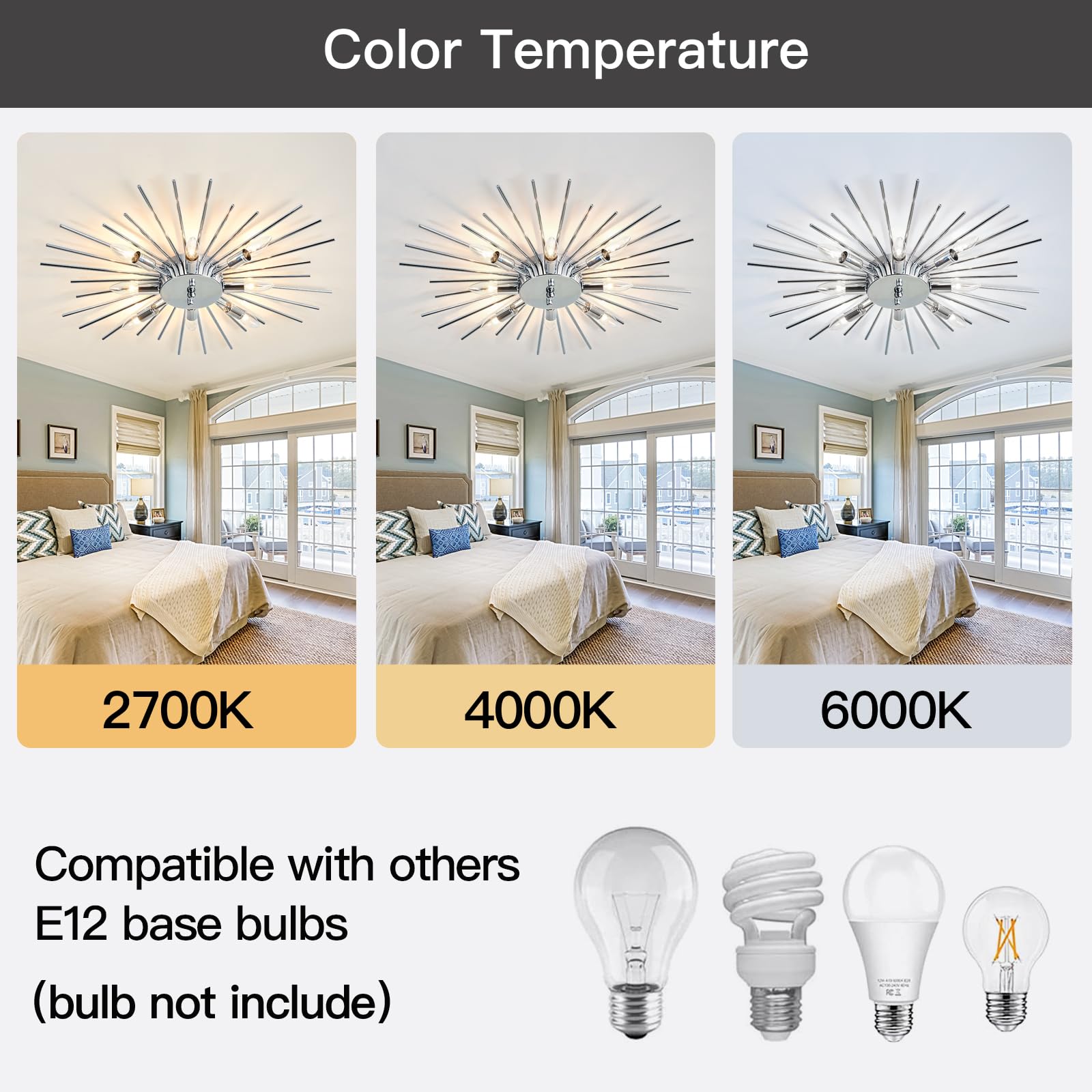 ZGLAOJT Semi Flush Mount Chandelier, 8 Light Modern Metal Ceiling Fixture, Chrome, F-1289, for Kitchen, Dining Room, Living Room