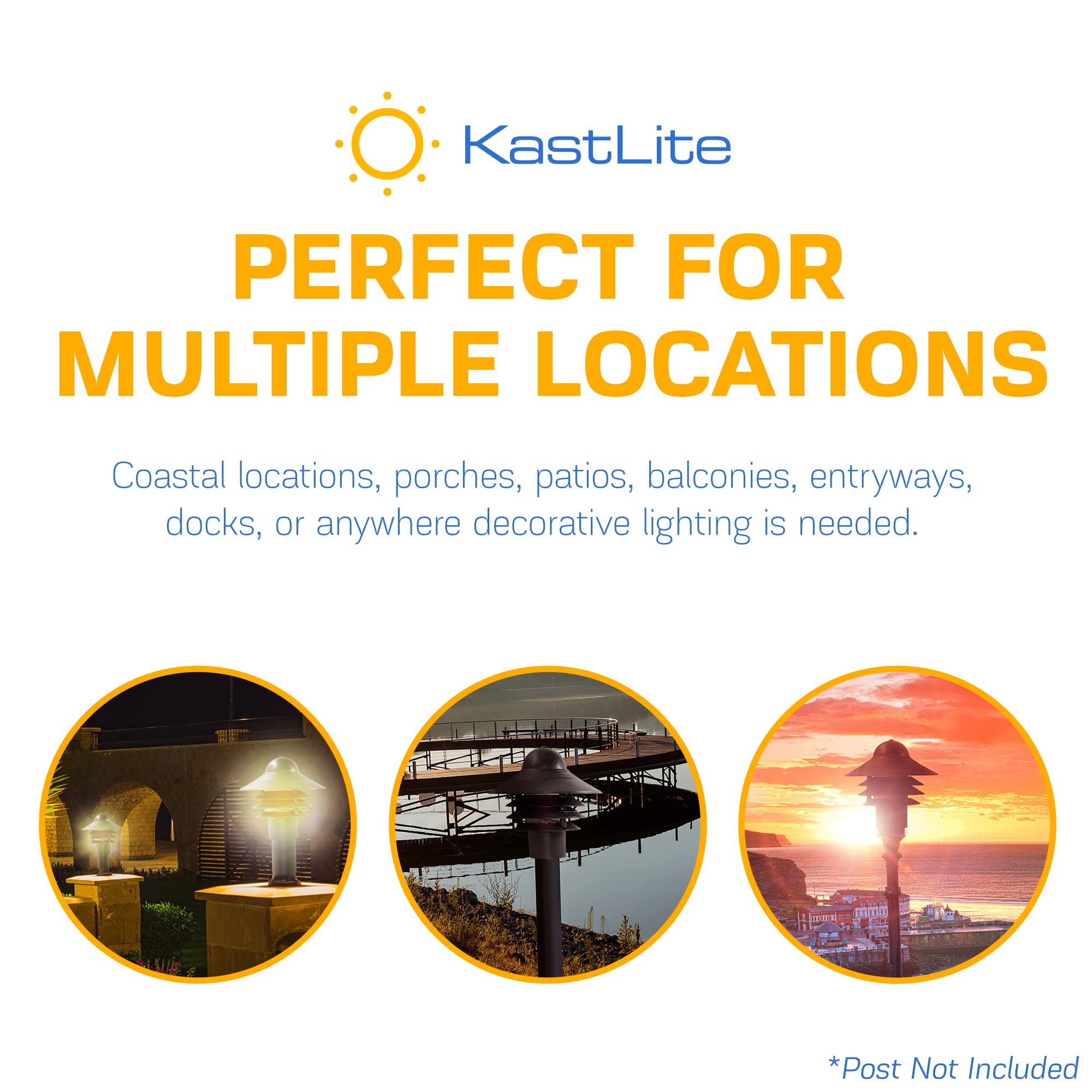 KastLite Nautical Post Walkway Lamp | 10in High | Black | UL Listed | Fits 3in Posts | Model KL-NAUT-PM-B-BULB