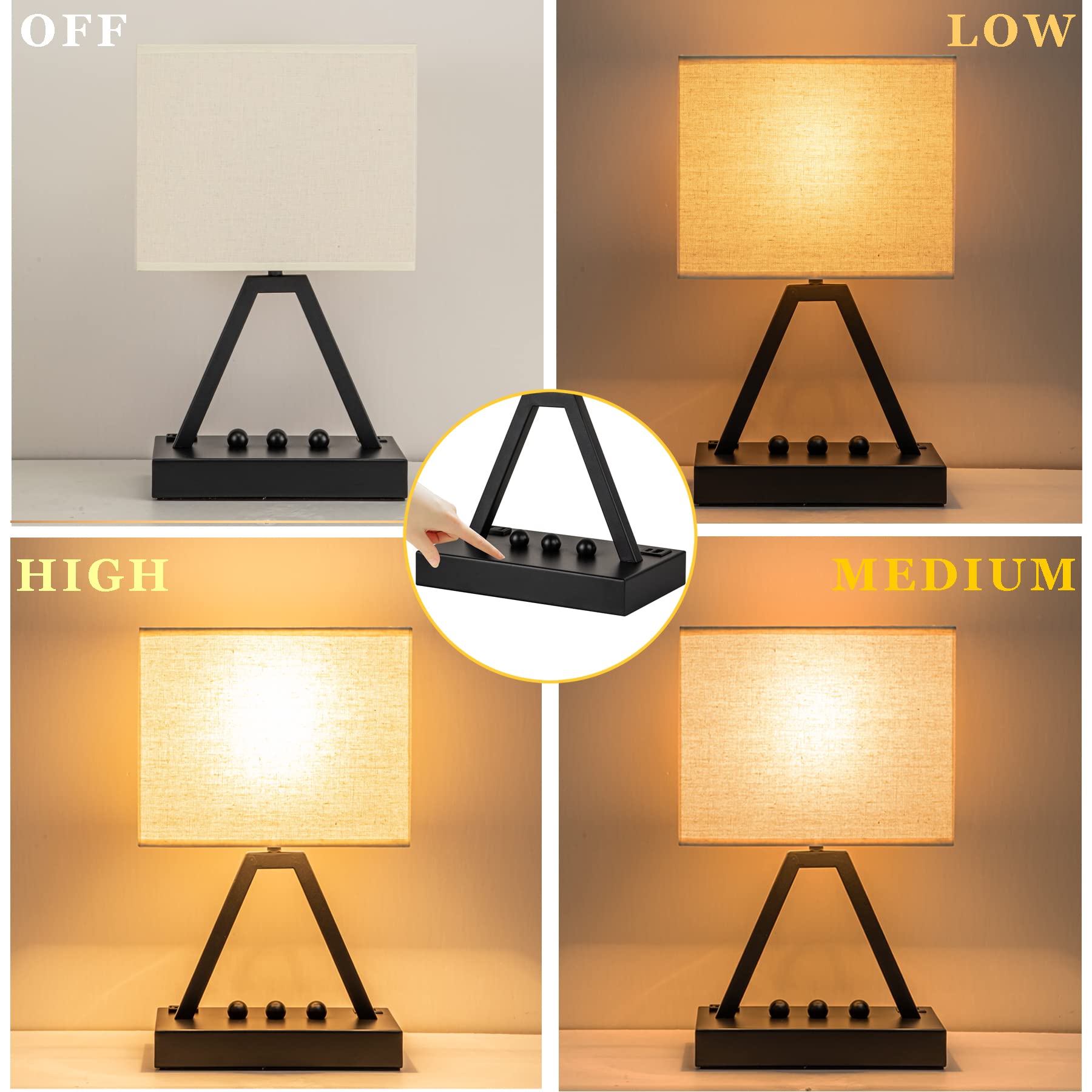 Briever Usb C Touch Control Table Lamp, 3-Way Dimmable Desk Lamp With Usb C & Usb A And Ac Outlet, Bedside Lamp With Phone Stand And Fabric Shade For Bedroom, Living Room, Bulb Included, Silver