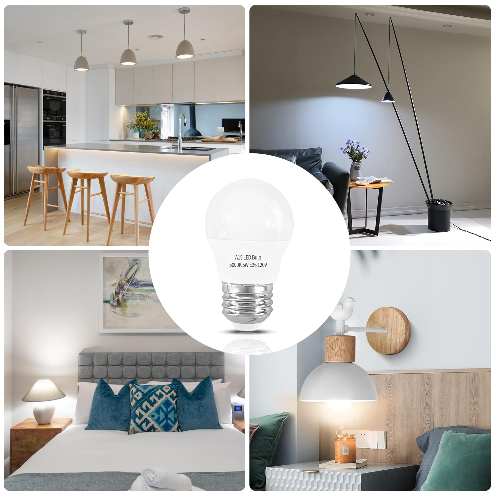 LOXYEE LED Refrigerator Light Bulb 2 Pack, Dimmable A15 5W E26 Base, Waterproof 5000K Daylight White, Model BXD-001