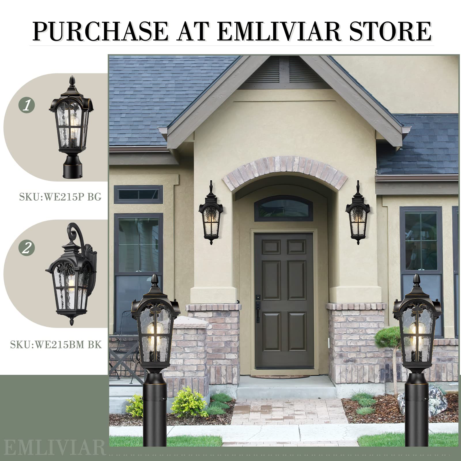 Emliviar 28.7 Inch Farmhouse Wall Light, Large Exterior Wall Sconce For Porch Patio, Water Grain Glass In Black Finish, We215Bl