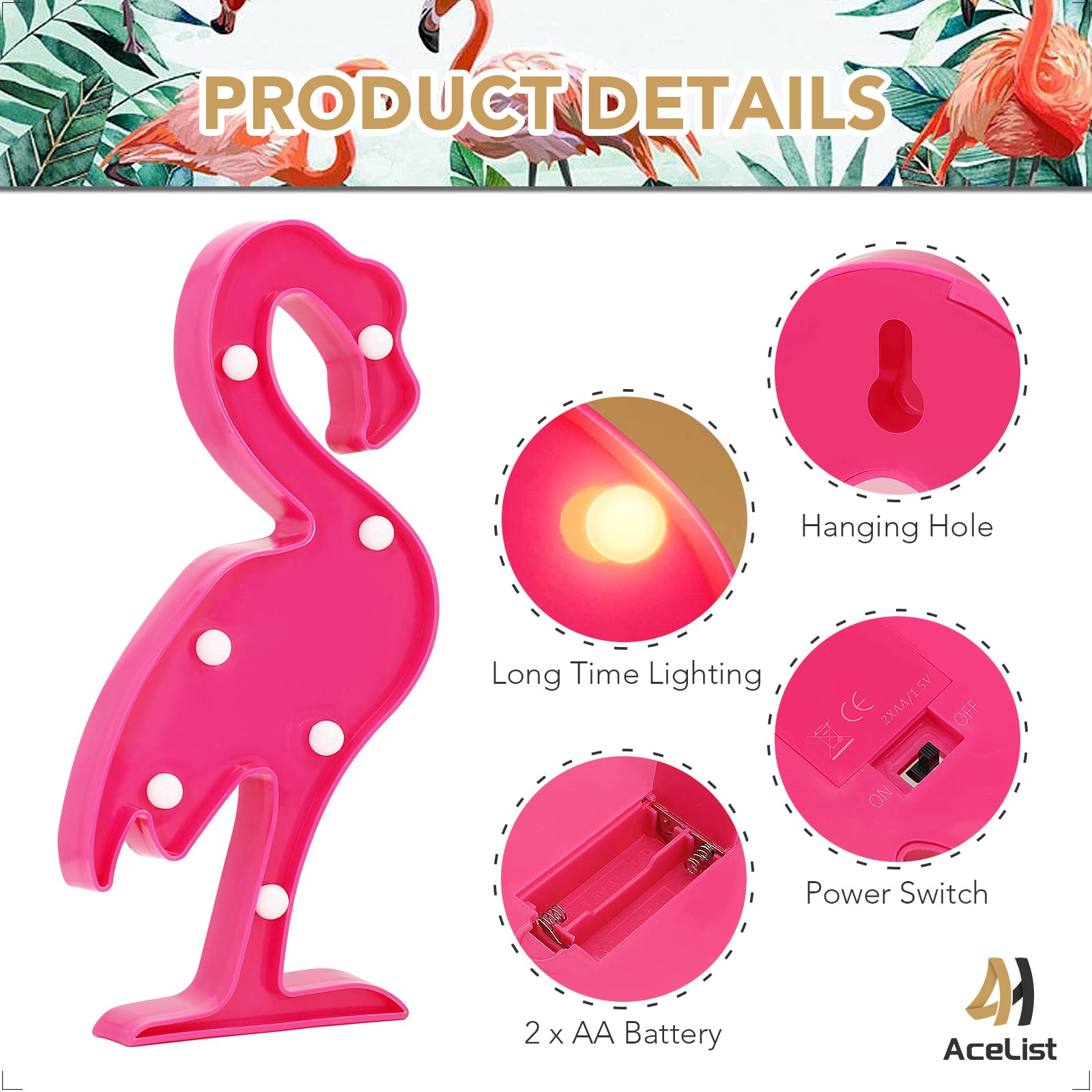 Acelist Luau Party Decorations Flamingos Pineapple Lights Tropical Hawaiian Themed Party Supplies Birthday Decor For Wall Table Desk Centerpieces