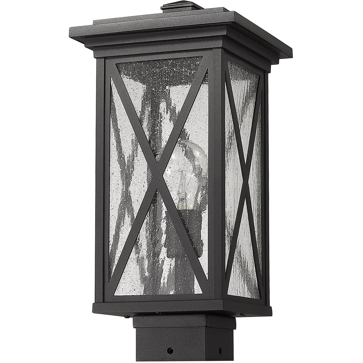 Z-Lite Outdoor Post Mount Fixture, 1 Light, Black, Glass, Model 583PHMS-BK, Size 15.75x7.50x7.50