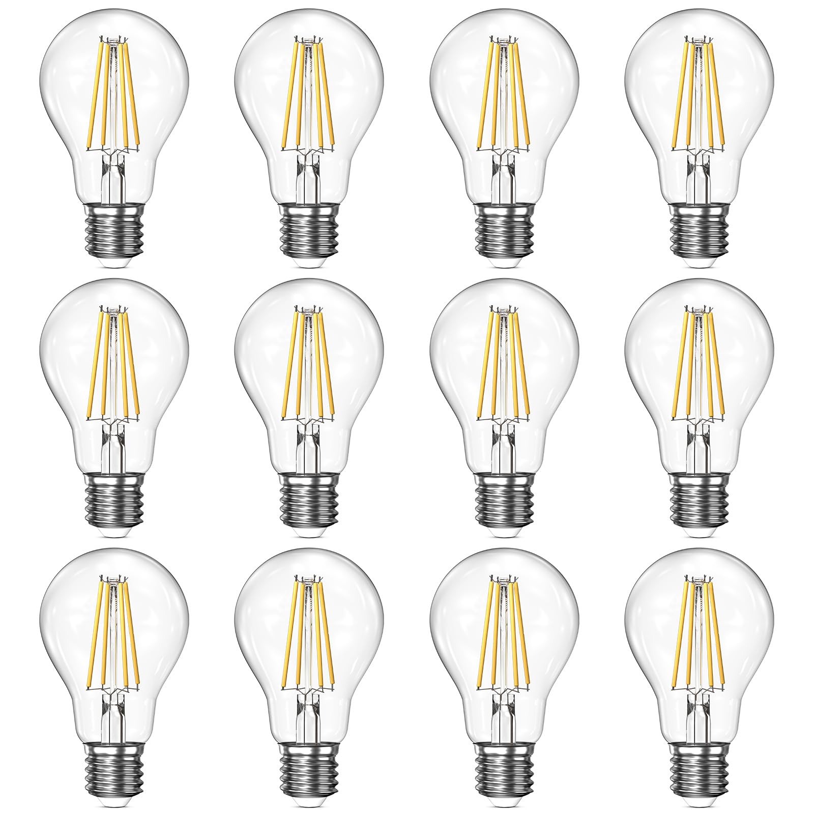 Dimmable Led Light Bulbs 60W Equivalent, 2700K Warm Soft White Light Led Bulbs 6W, A19 Led Bulb 60W Clear Glass Antique Filament