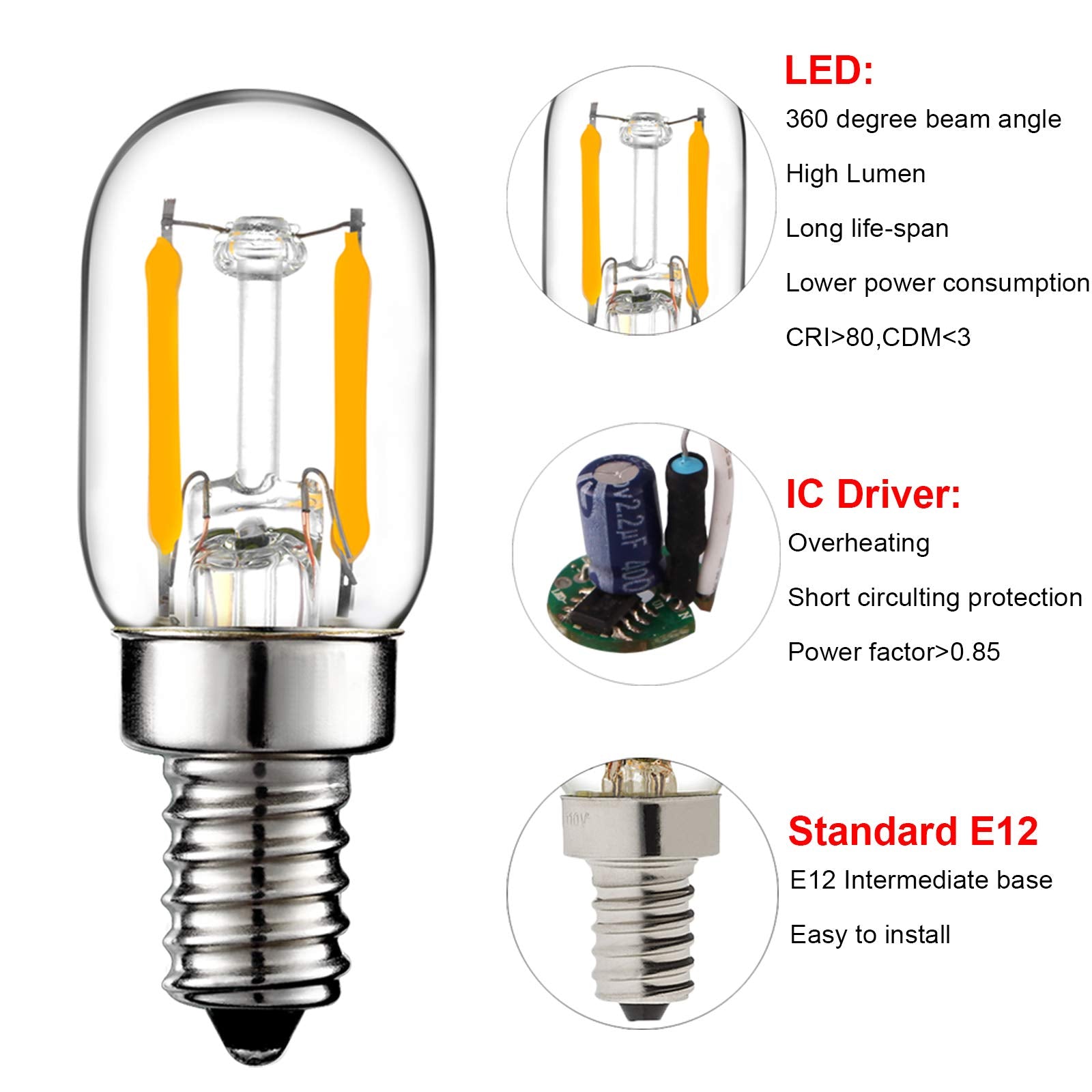 Litehistory E12 1 Watt Equal 15W Night Light Bulbs 150Lm Himalayan Salt Lamp Bulb 2700K T22 T7 Led Bulb 2Pack
