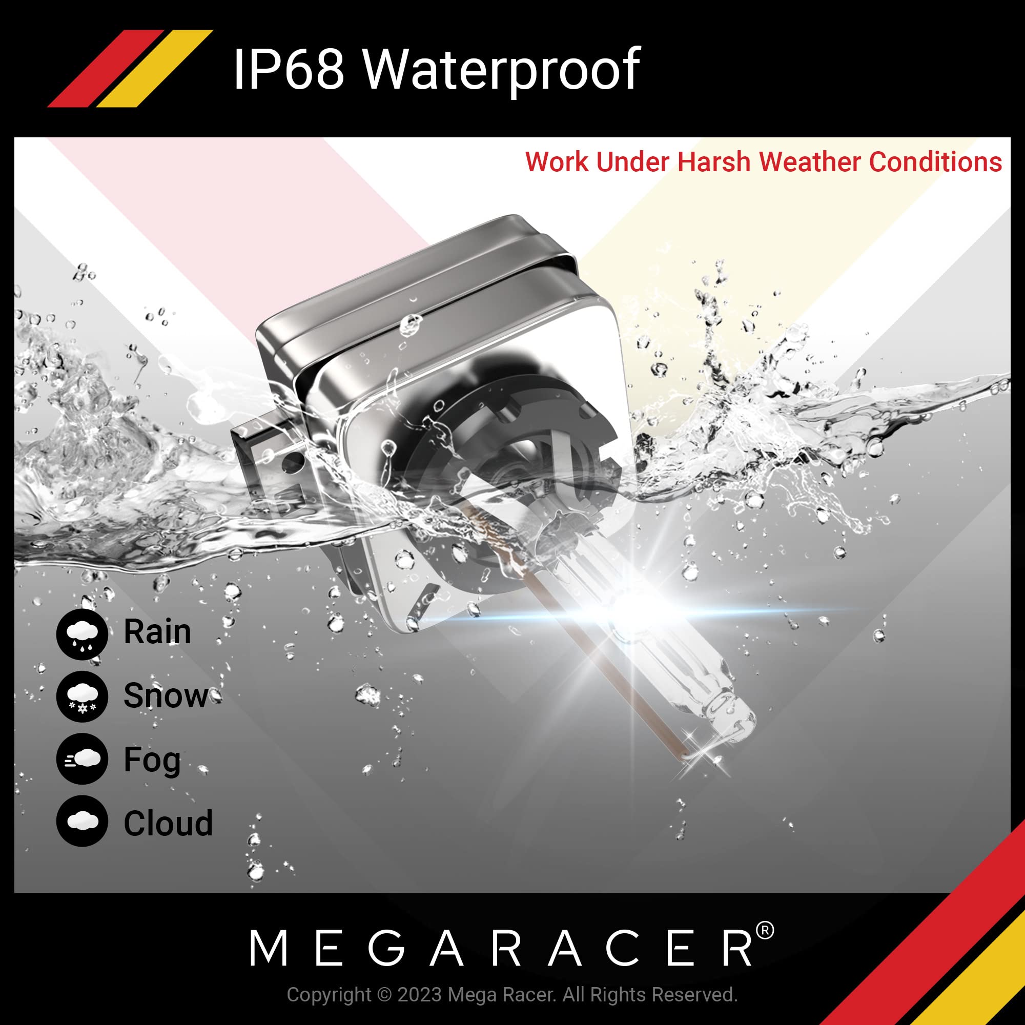 Mega Racer D1R/D1S Hid Headlight Bulb - 8000K Ice Blue 35W Xenon Light Metal Stents Ip68 Waterproof, Pack Of 2
