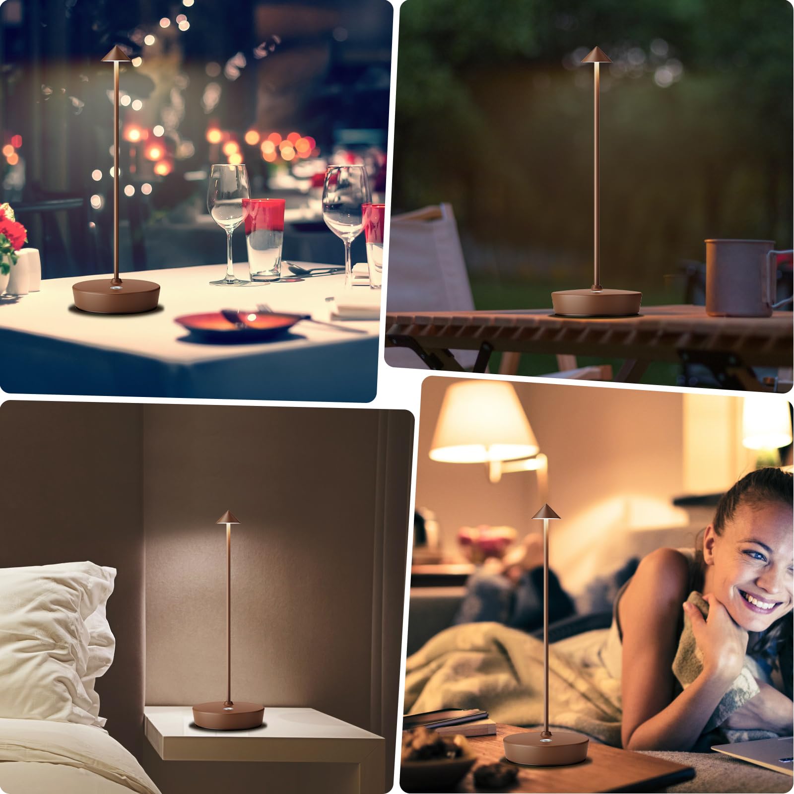 YIBEN Rechargeable Cordless Table Lamp, LED Battery 6000mAh, 3 Levels Brightness, 2Pack Coffee