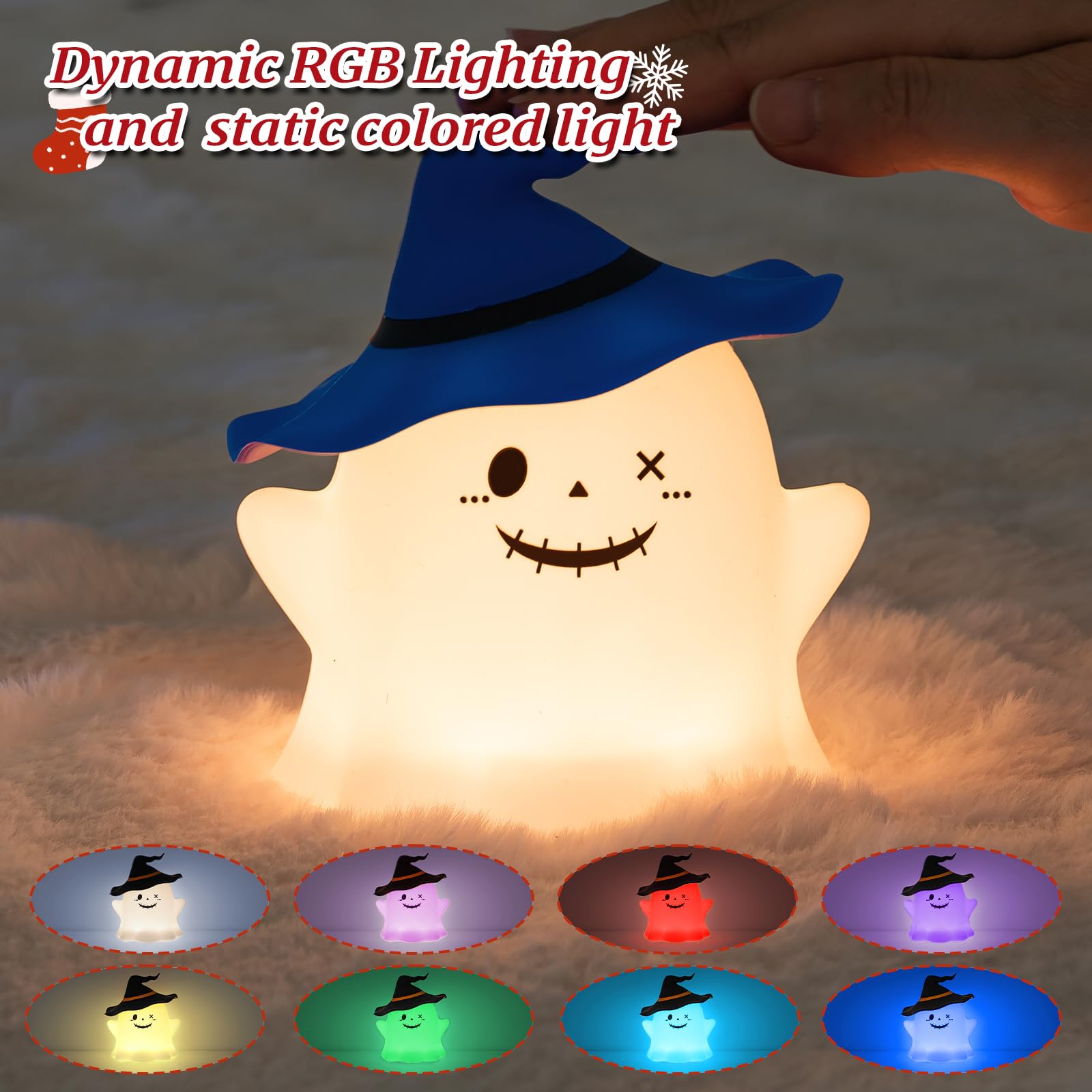 Umlaen Cute Night Light For Kids  Ghost Silicone Lamp Rechargeable Nursery Nightlight With Timer  Bedside Touch Lamp Color Changing For Toddler Baby Kids Decor  Christmas Gifts (Blue)