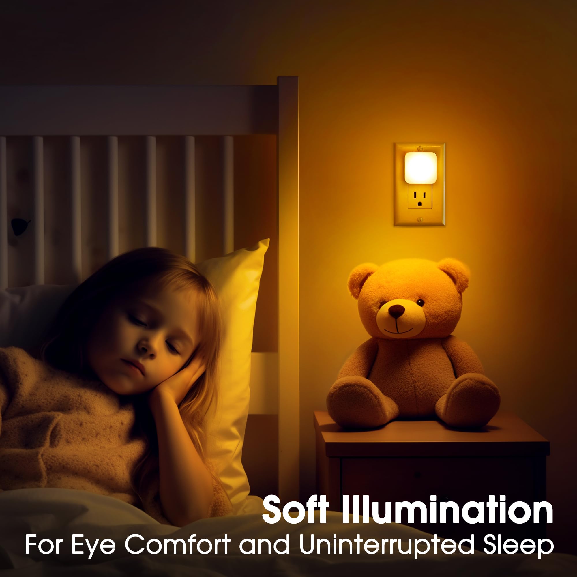 Amber Night Lights Plug Into Wall, Nightlights With Light Sensor Dusk To Dawn, 0.3W Square Plug In Night Light For Kids, Amber N