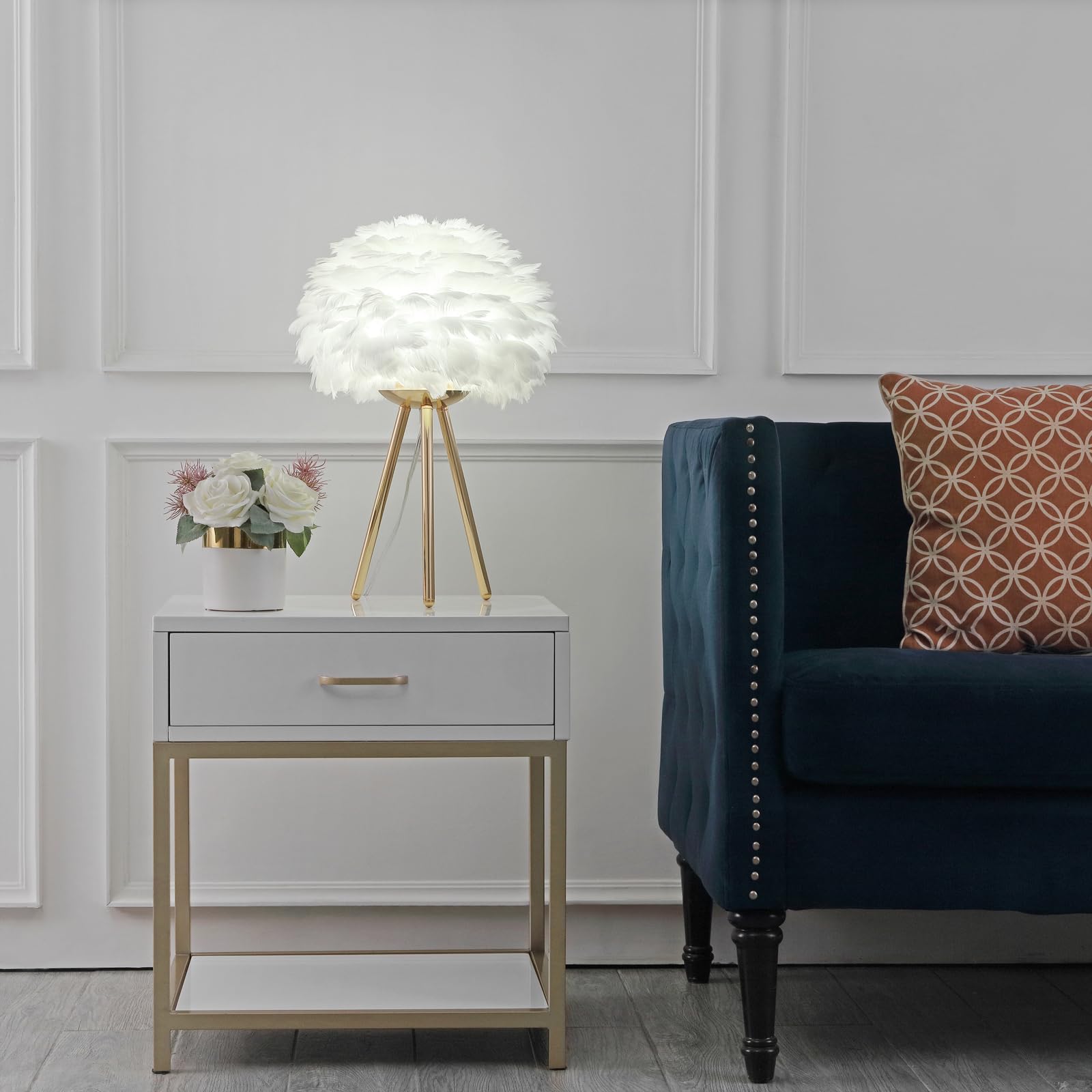 Lincwonz White Feather Lamp Tripod Lamp For For Girls Bedrooms Living Room Aesthetic Decor Desk Lamp Unique Bedside Lamps Gold L
