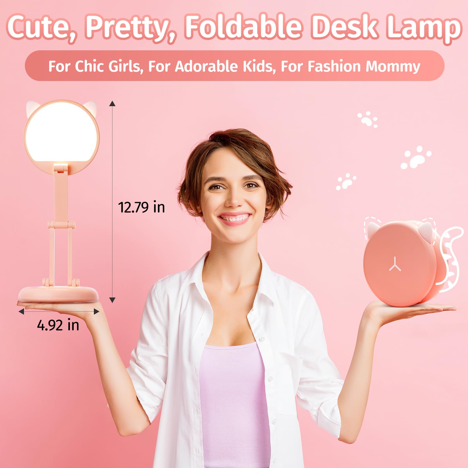 PIKOY Small Desk Lamp Rechargeable 3600mAh 10 Brightness Portable Pink WH-C17