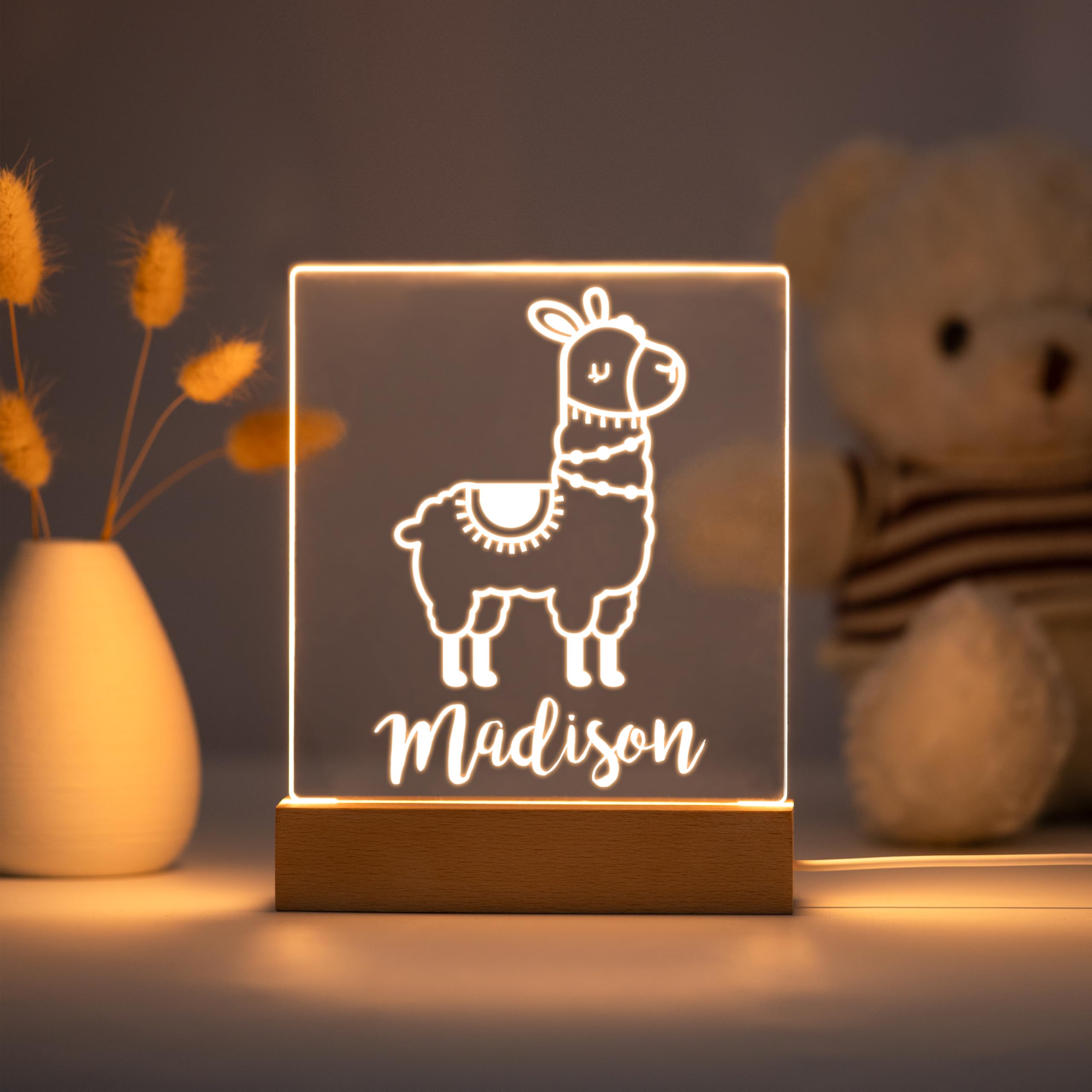 Personalized Night Light For Kids Girls Boys Customized Gifts For Baby Nursery Bedroom Decor Llama