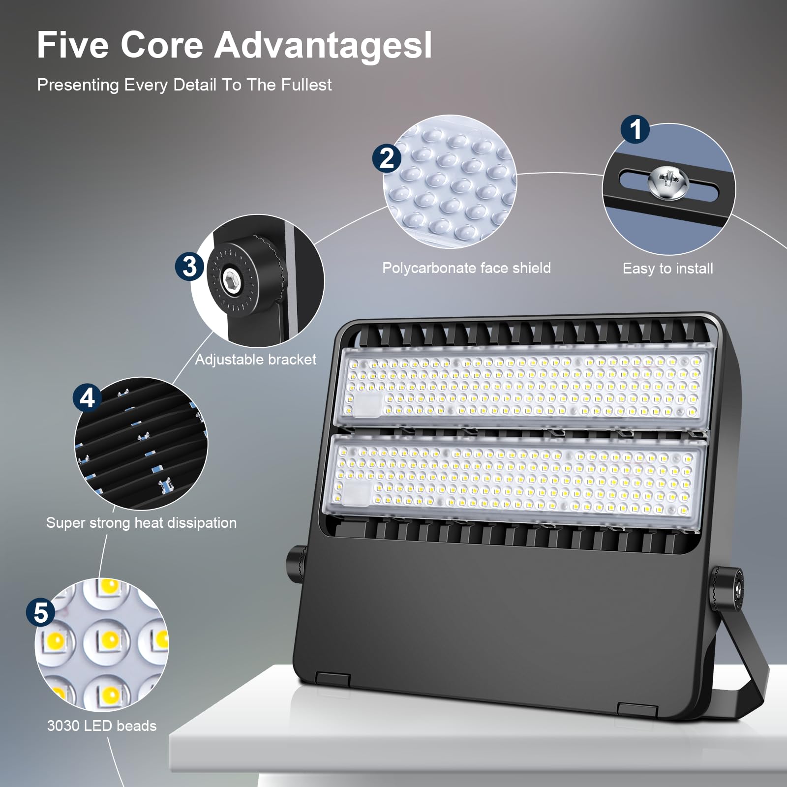 Tomourd LED Stadium Lights - 240W, 36000 Lumen, IP65 Waterproof, Black, Model 1604 - Bright Outdoor Flood Light for Commercial Use